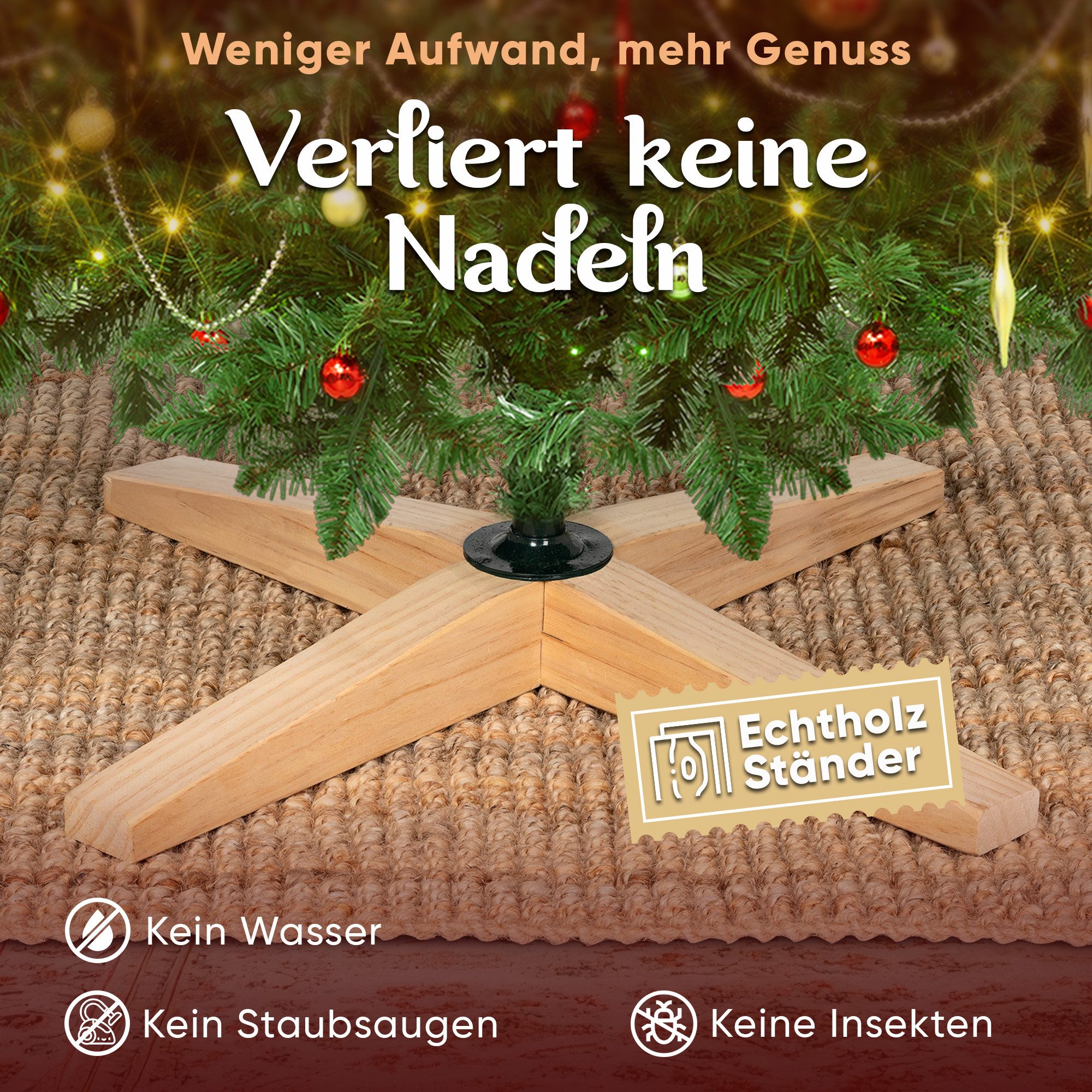 VESKA Künstlicher Weihnachtsbaum Naturgetreu mit Holzständer, Tannenbaum 140cm / 180 cm, Nordmanntanne, dichte Zweige, mit Aufbewahrungstasche, LED Beleuchtung – Bild 4 von 5