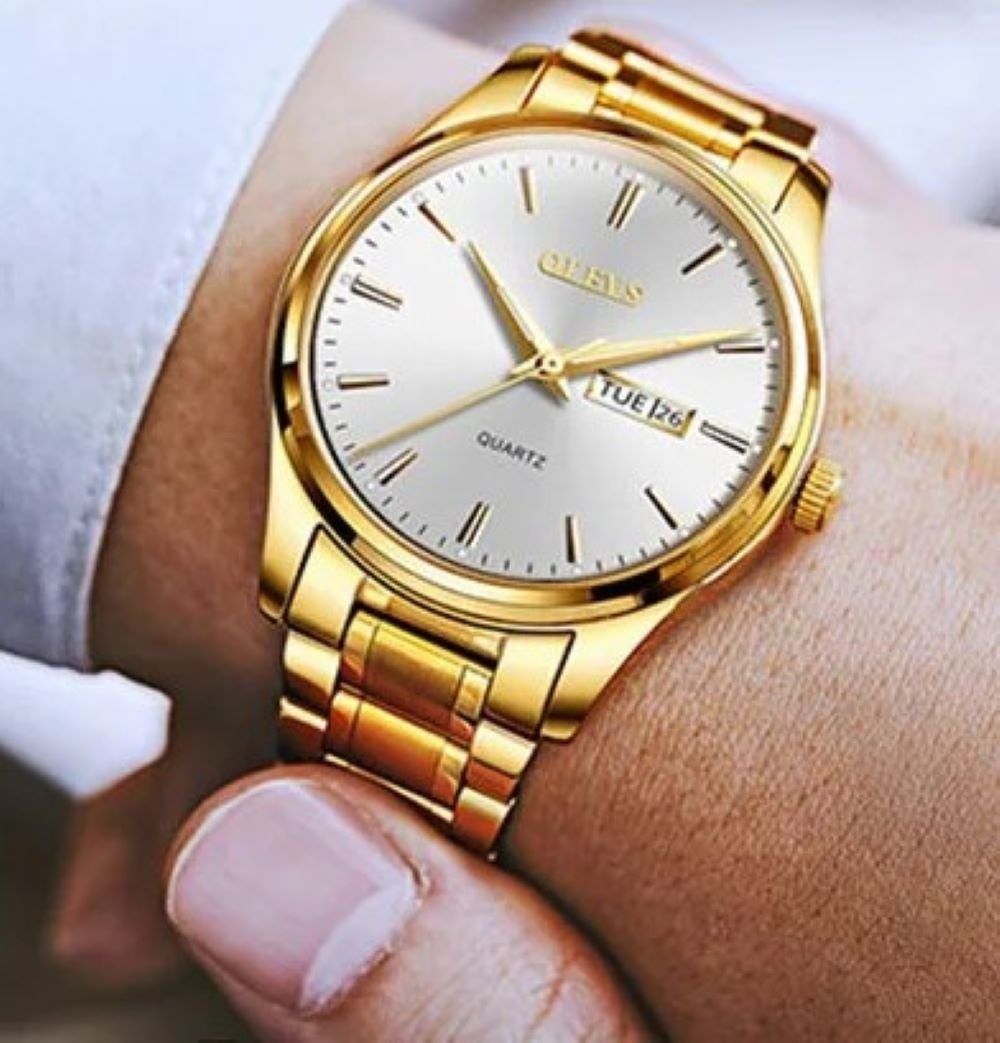 Tidy Quarzuhr Herrenuhr – Stilvolle Uhr mit weißem Zifferblatt Goldfarben