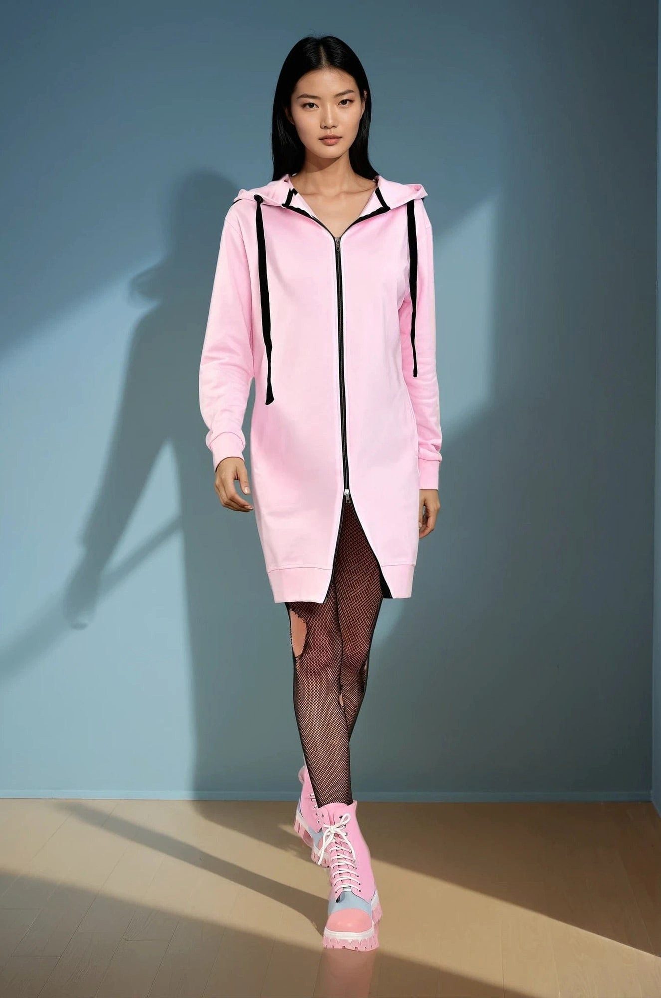 ILAY Lit Jerseymantel Hoodie Coat Midi Rosa
