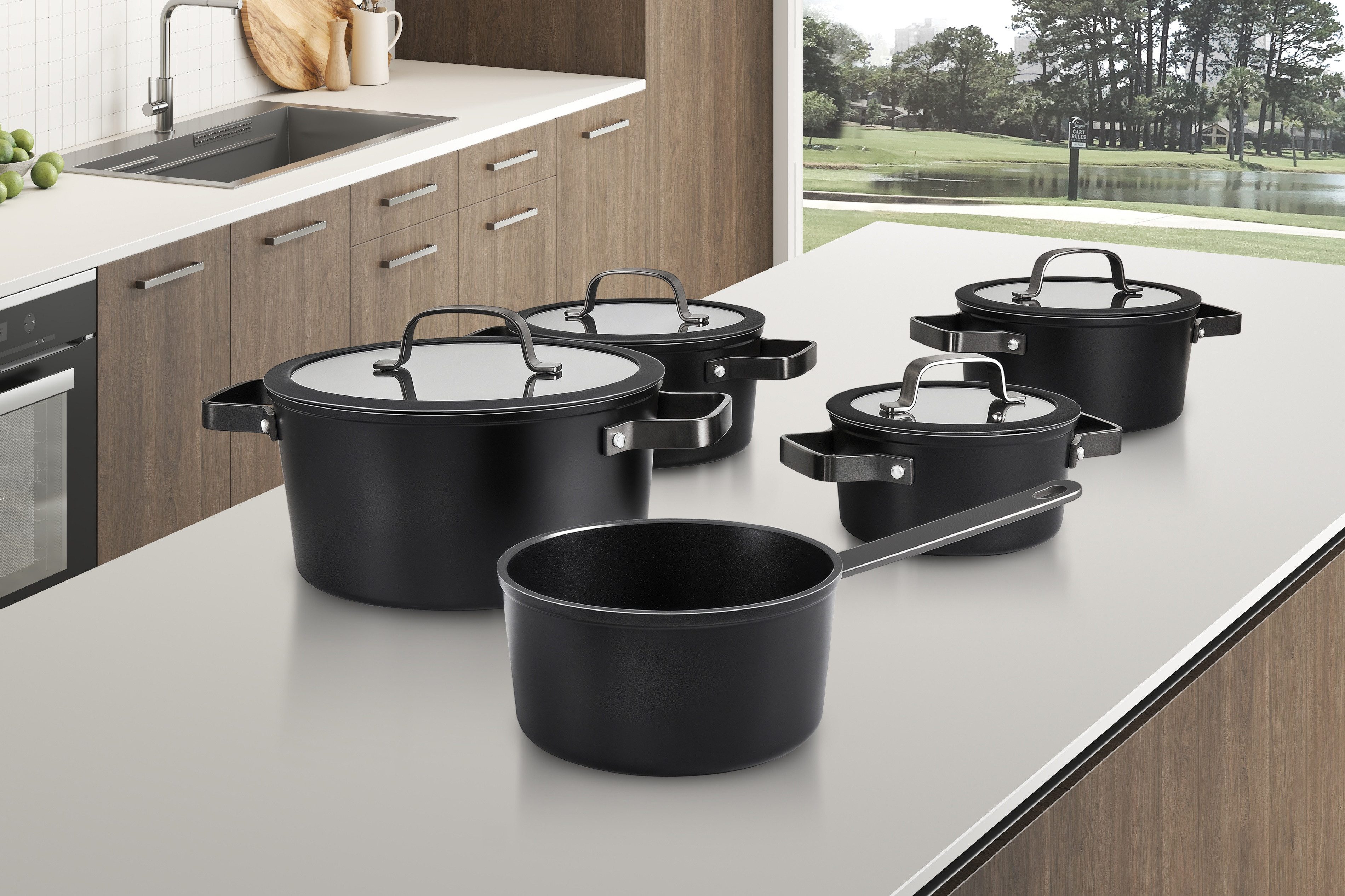 Hanseatic Topf-Set ALU PRO, Aluminium (Set, 9-tlg., Fleischtopf 1x 16 cm / 2x 20 cm / 1x 24 cm, Stielkasserolle 16 cm), mit Griffe aus Edelstahl, Glasdeckel, Induktion