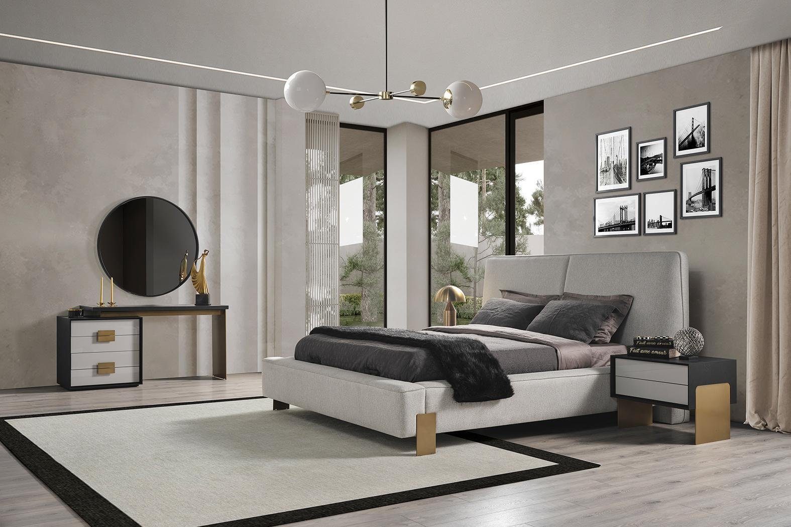 JVmoebel Schlafzimmer-Set Schlafzimmer Set Bett 2x Nachttische Schminktisch Luxus neu 5tlg, Made In Europe