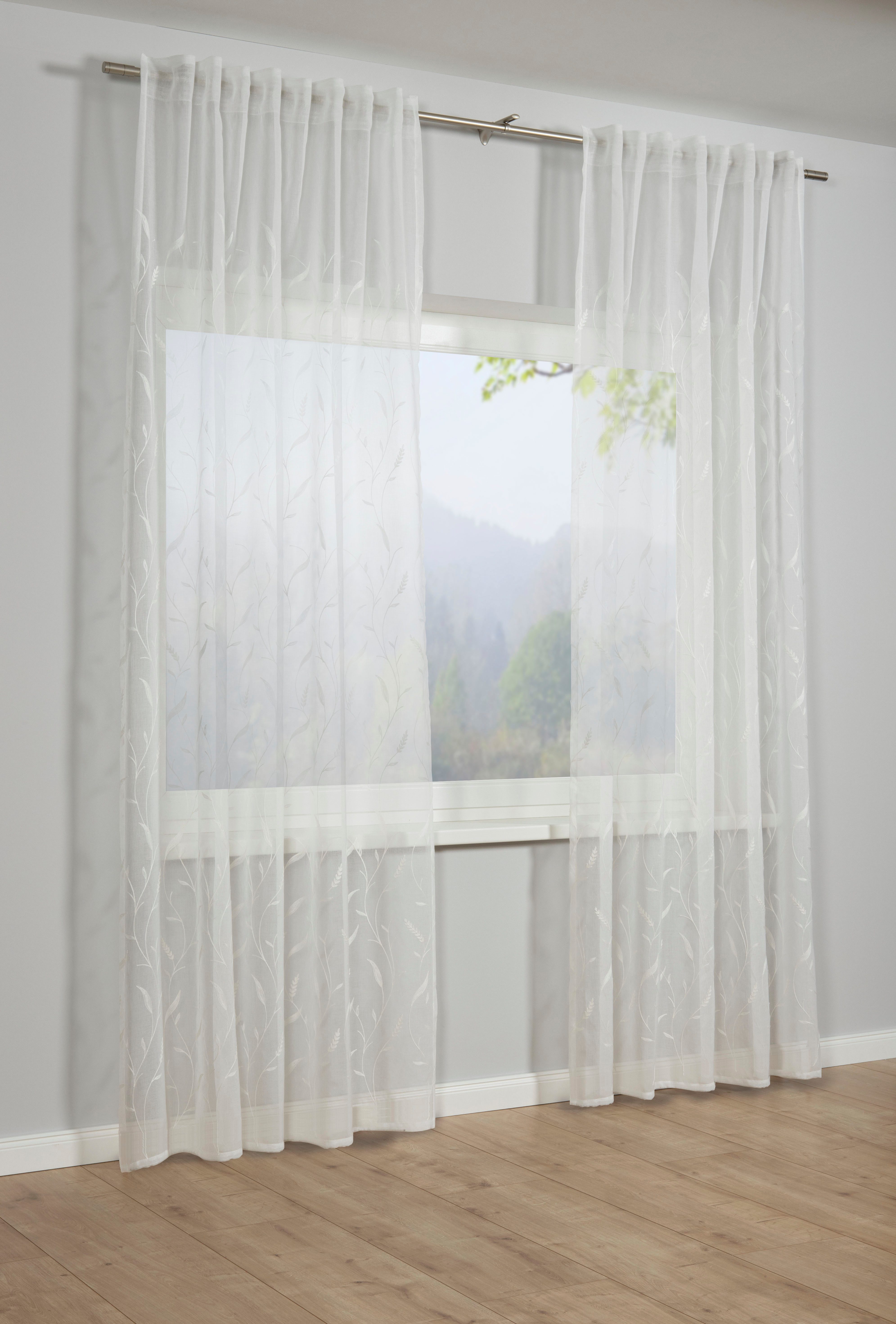 Sehlbach Gardine Schal Dolly-Voile Ranke (1 St), Schlaufen, blickdicht, mit Gardinenband und verdeckten Schlaufen
