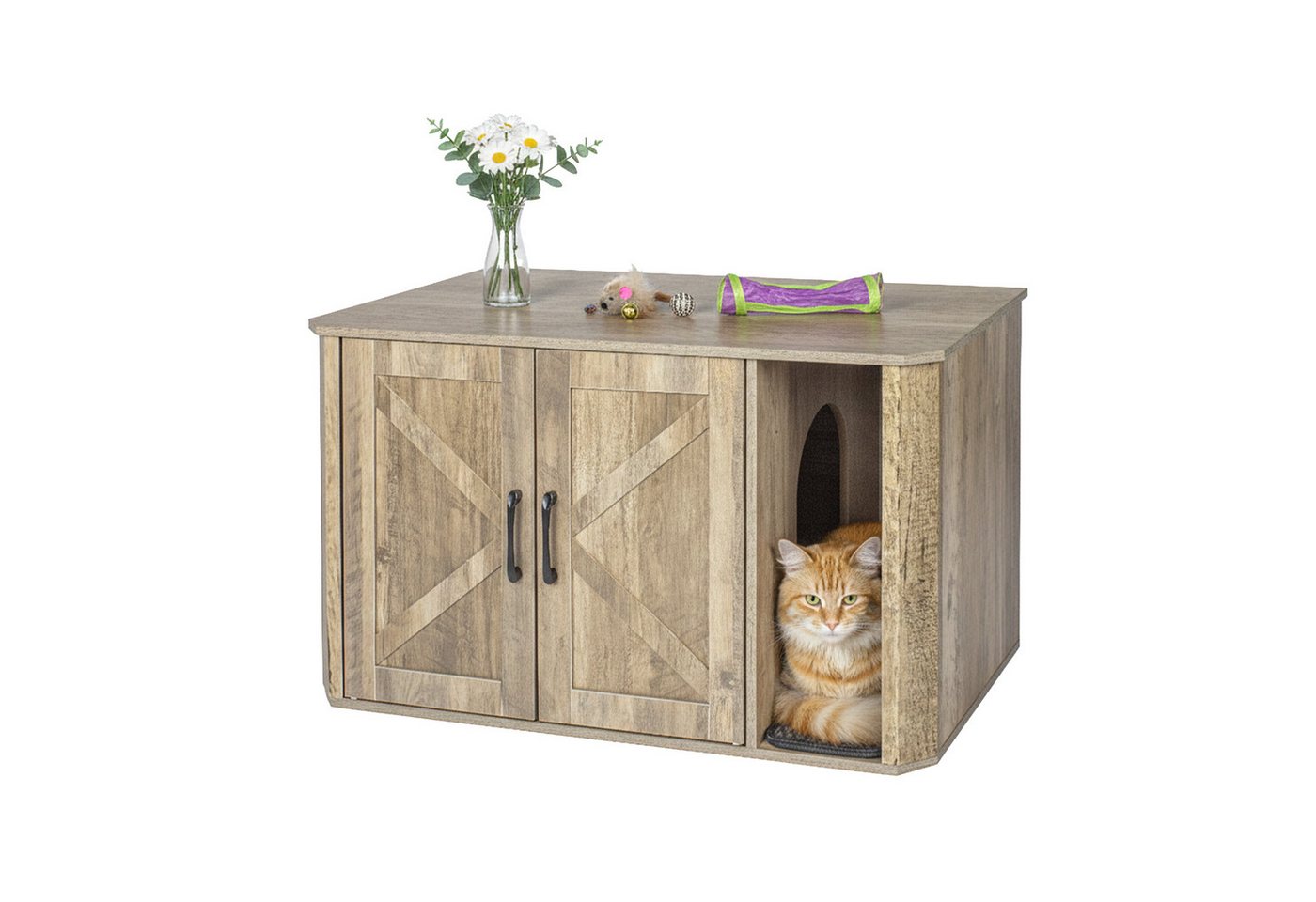 relaxdays Indoorhütte Katzenschrank für Katzenklo, Holzoptik