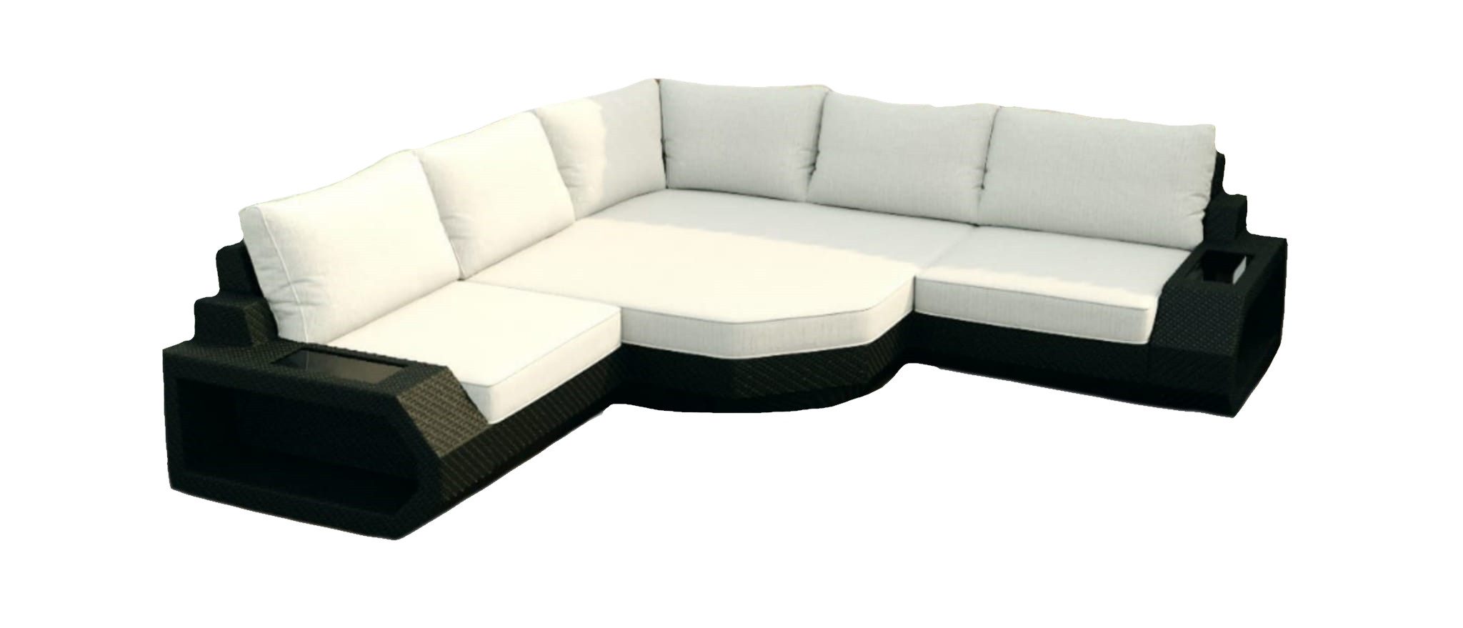 Sofa Dreams Gartenlounge-Set Rattan Sofa Ecksofa Polyrattan Couch Asti L Form kurz Loungesofa Creme, Mit Relax-Ecke und LED-Beleuchtung