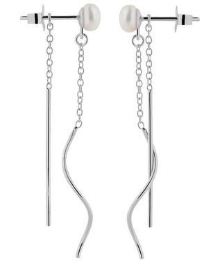 Schöner-SD Paar Ohrhänger Lange Silberohrringe Stecker mit Perle hängende Kette Stäbe Pendel, 925 Silber, Hängeohrringe