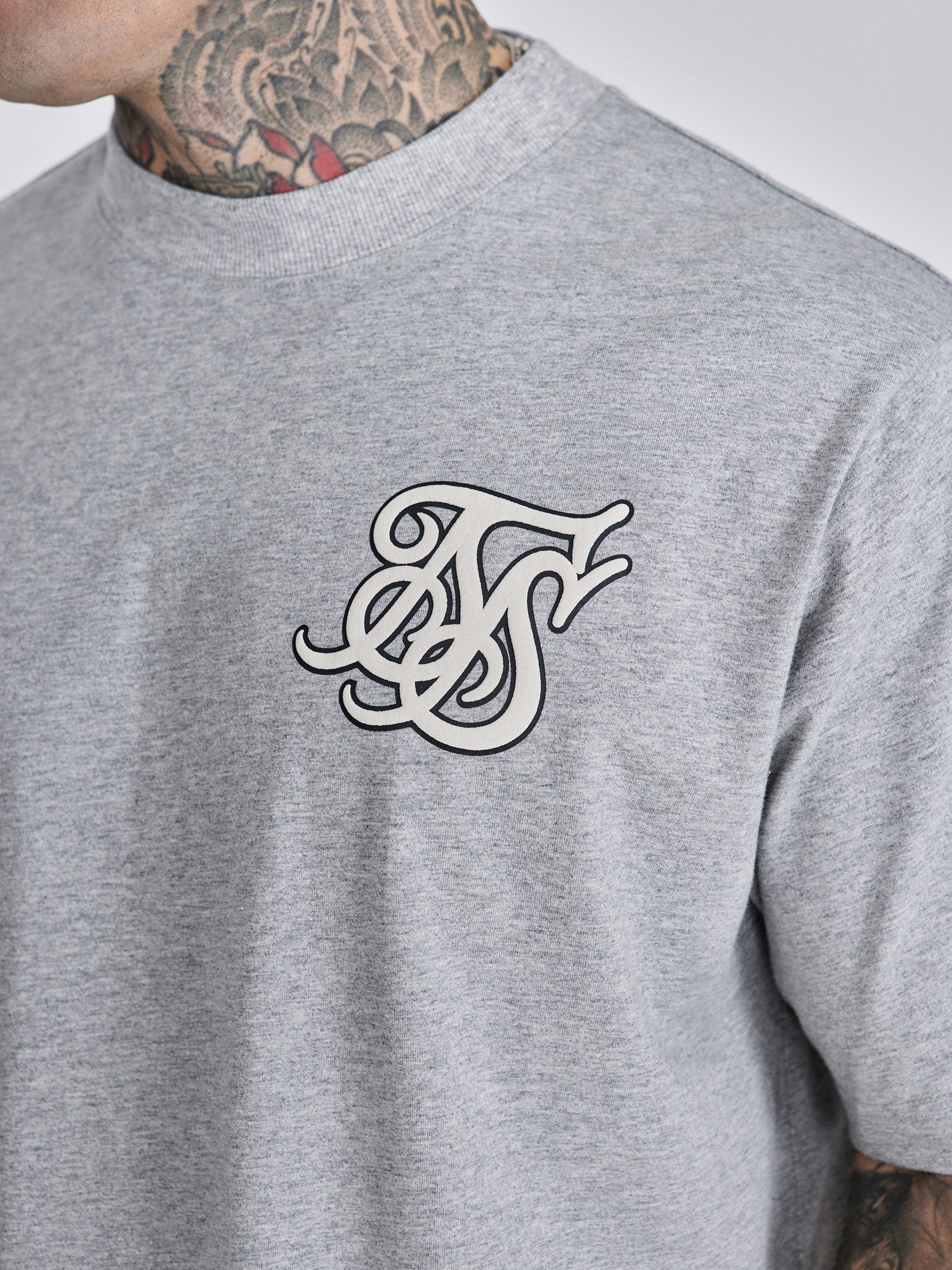 Siksilk T-Shirt SikSilk Herren Grau Marl Logo T-Shirt