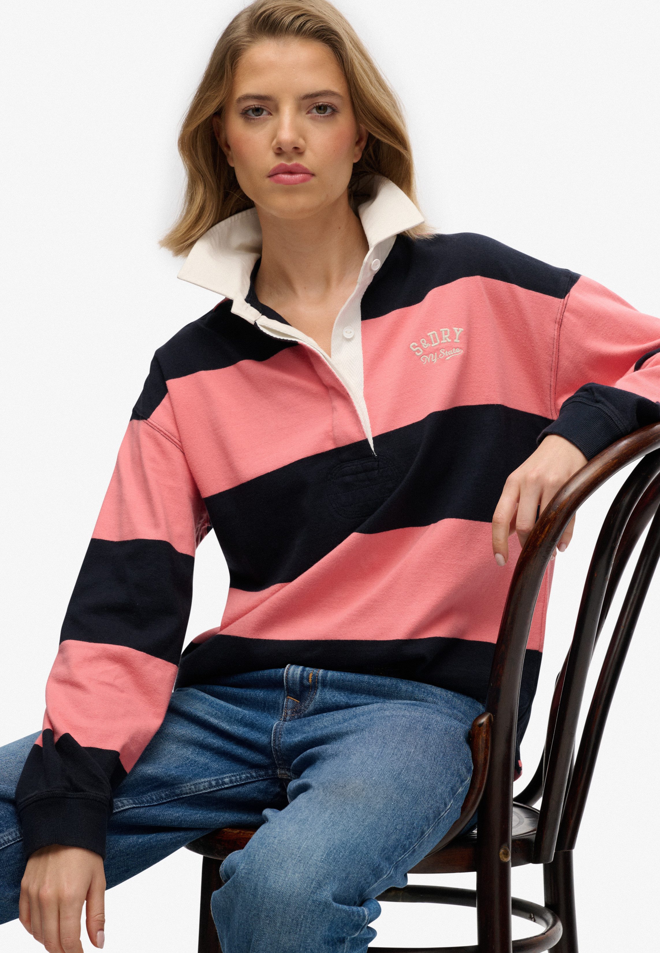 Superdry Langarm-Poloshirt HERITAGE STRIPE RUGBY TOP