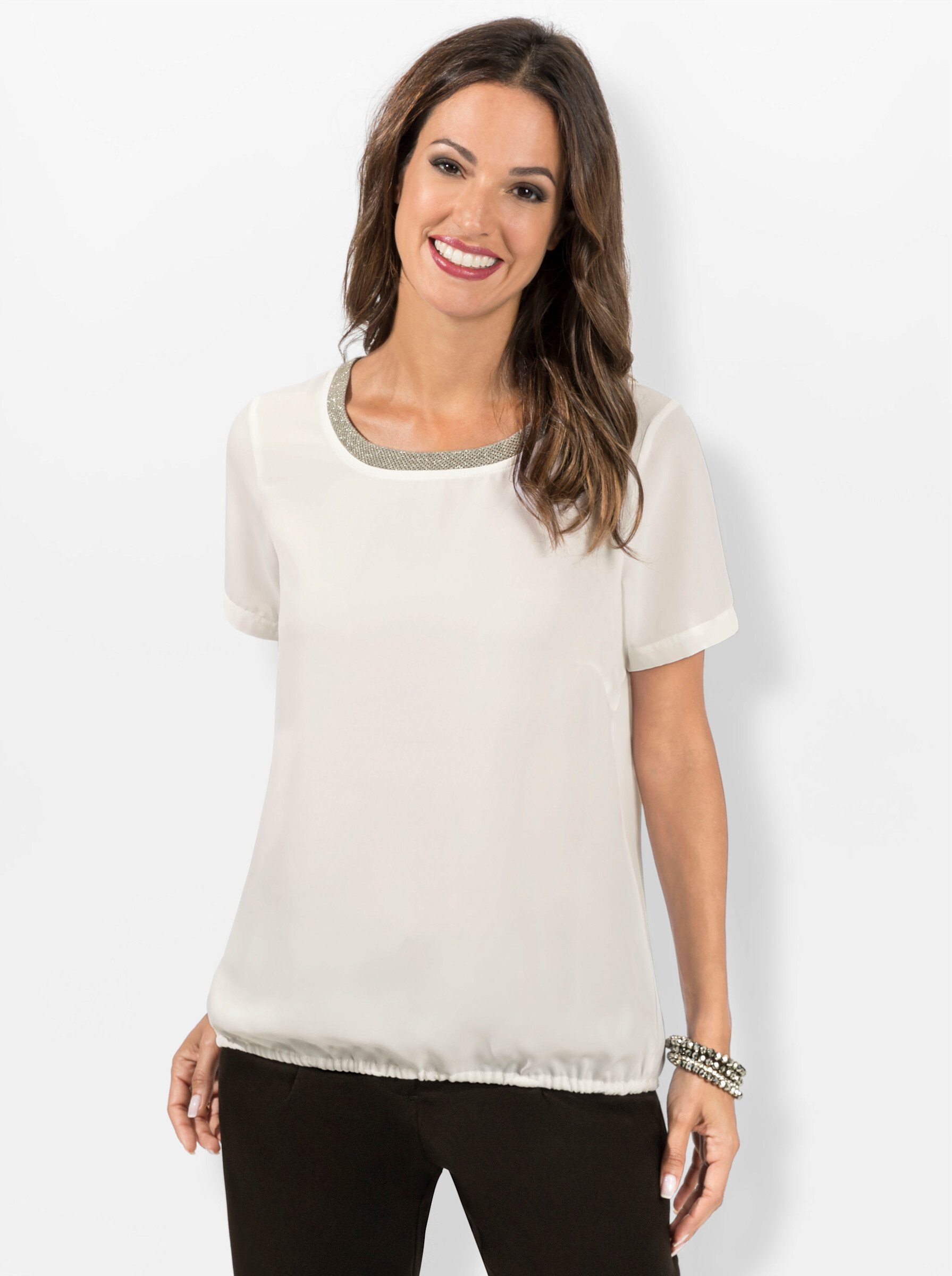 Weiße Bluse Mit Gummizug Am Saum Witt Klassische Bluse Schlupfbluse, Mit Gummizug am Saum