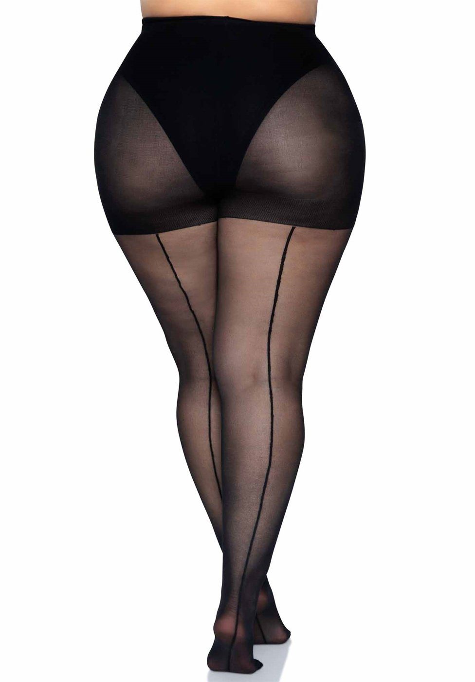 Leg Avenue Strumpfhose Strumpfhose mit Naht Plus Size - schwarz (1 St) transparenter und elastischer Stoff