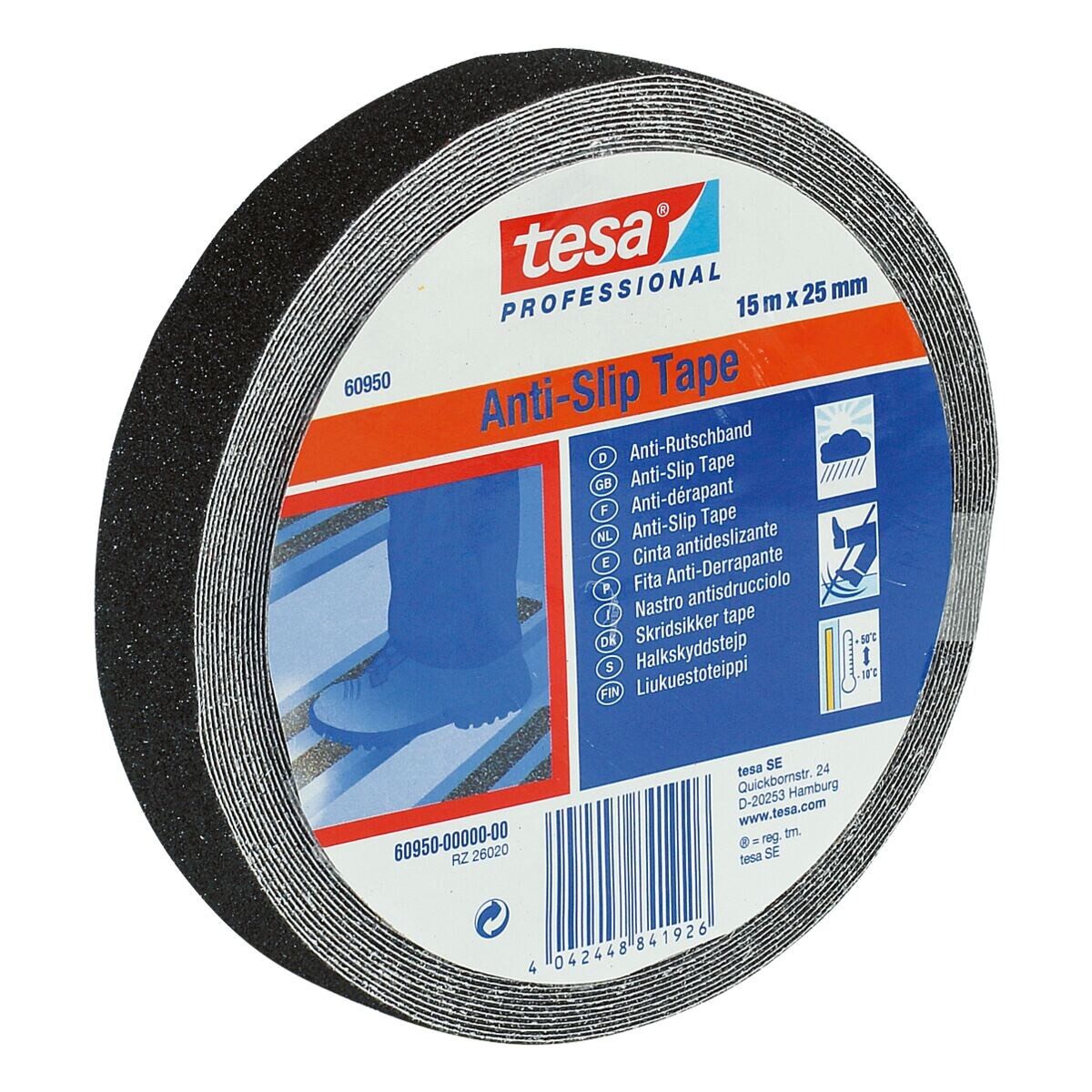tesa Verlegeband 25 mm / 15 m, Anti-Rutschband, für Innen und Außen