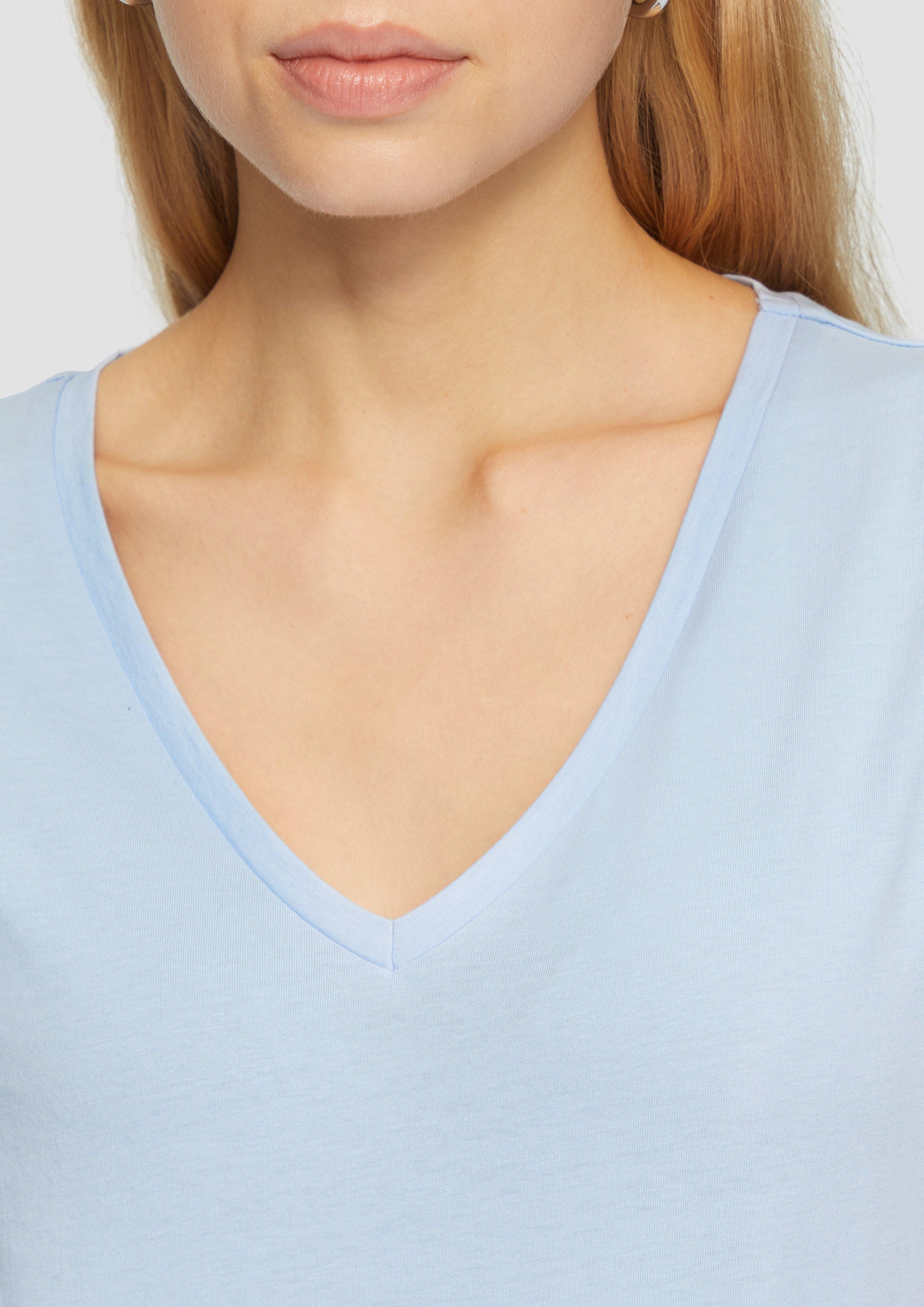 QS Kurzarmshirt Baumwollshirt mit V-Ausschnitt günstig online kaufen