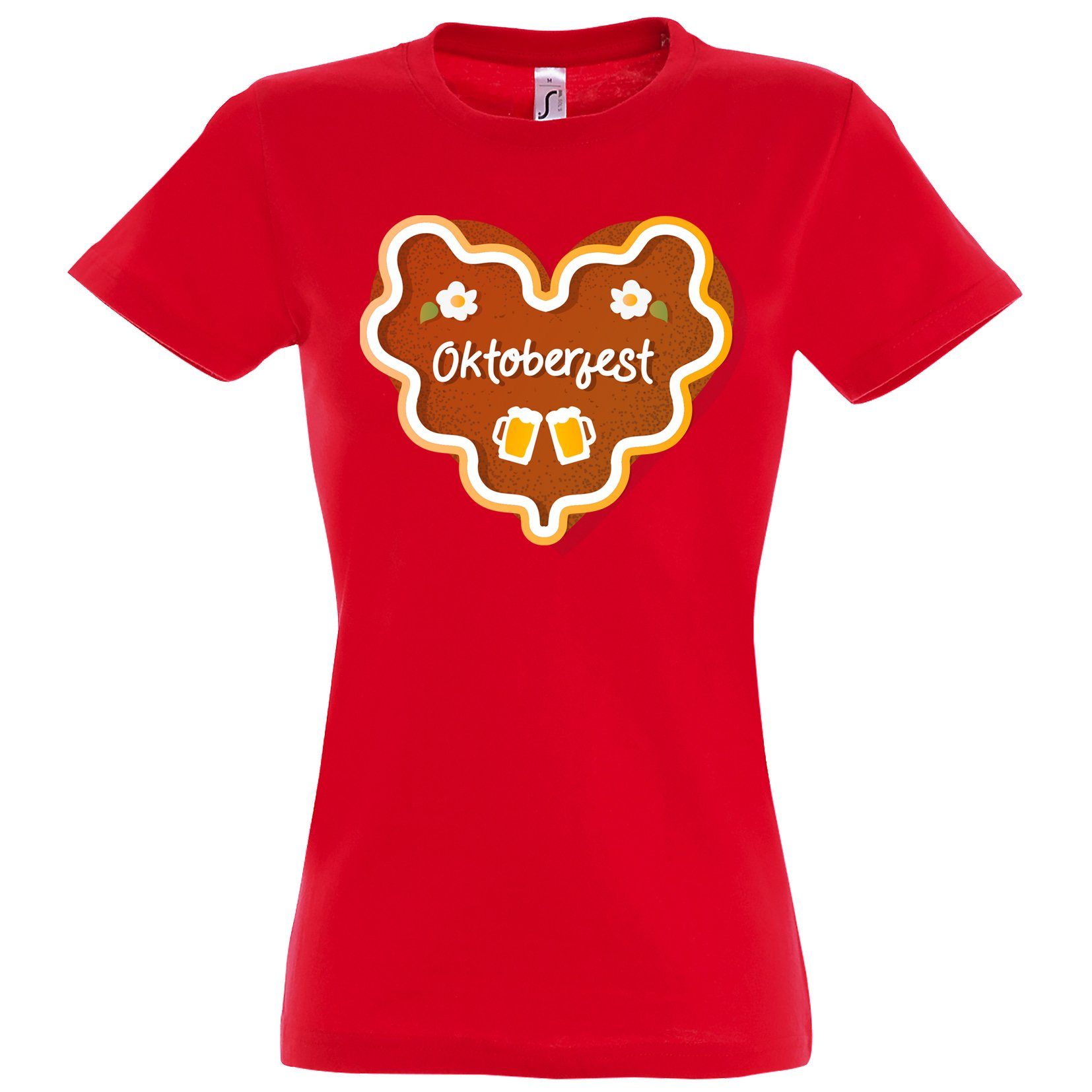 Youth Designz T-Shirt Oktober Fest Keks Herz Damen Shirt mit trendigem Frontprint Rot