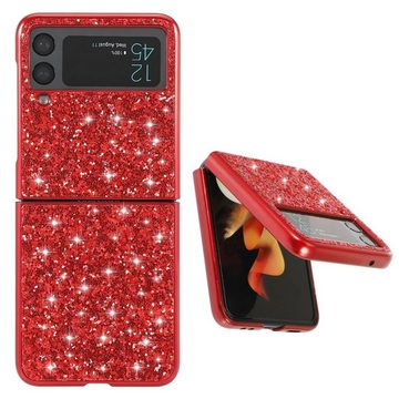 Wigento Handyhülle Für Samsung Galaxy Z Flip4 5G Glitzer Diamant Design Kunststoff TPU Cover Handy Tasche Hülle Etuis Pink