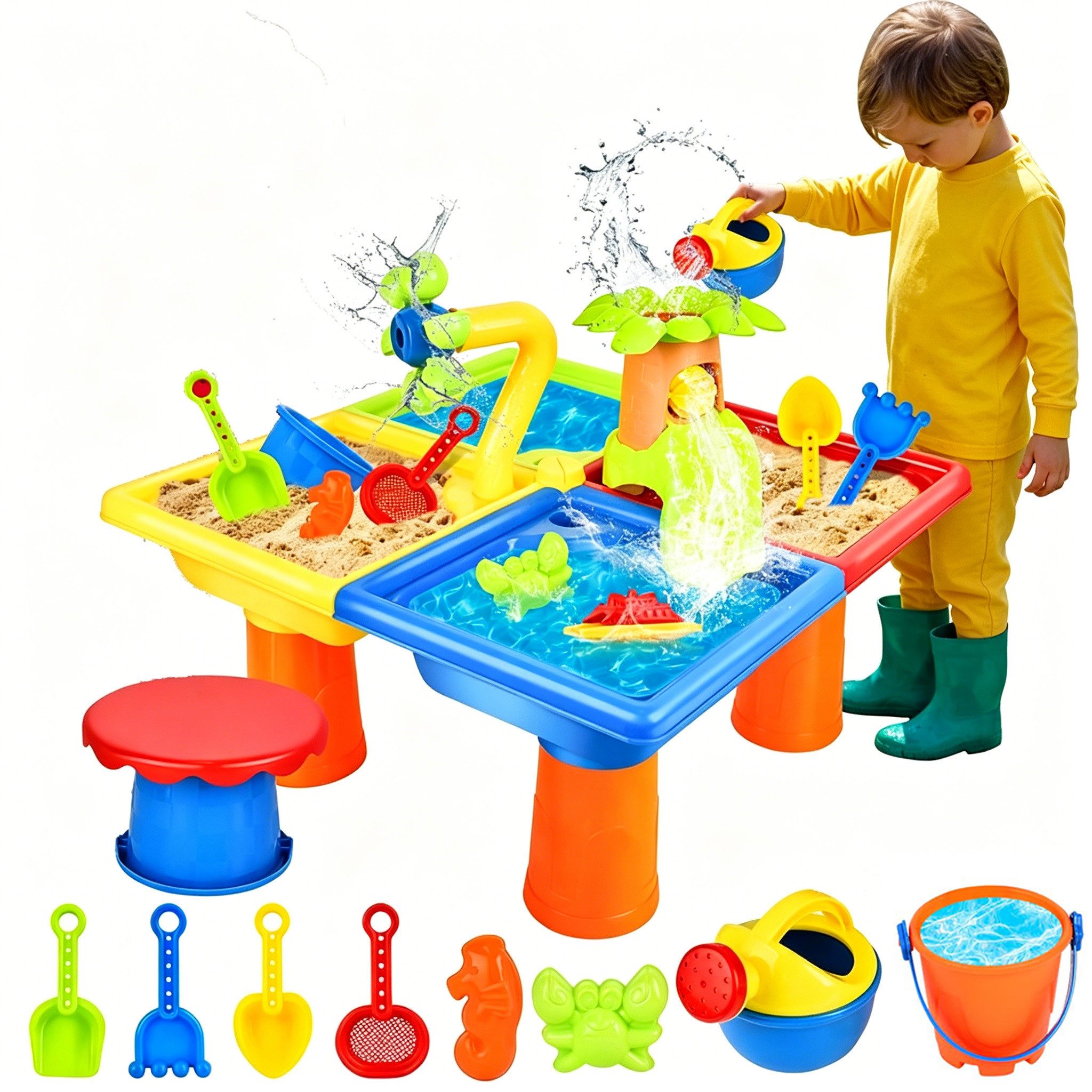 Bwecuy Sandform-Set 4 IN 1 Kinder Sand- und Wasserspieltisch, Outdoor-Aktivitätsspielzeug, (10-tlg), Sandkastentisch für Outdoor-Aktivitäten im Sommer für kinder