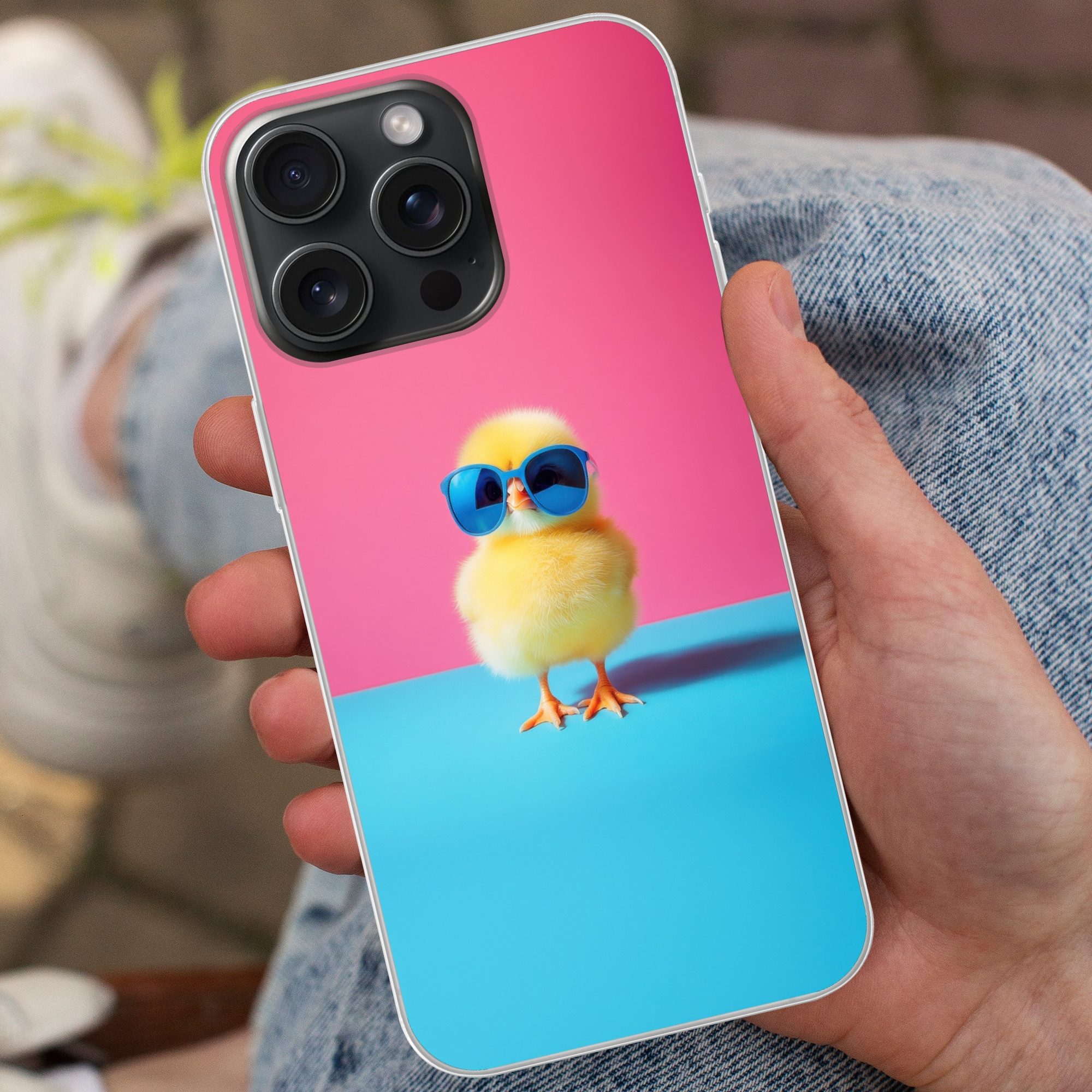 MuchoWow Handyhülle für Apple iPhone 15 Pro Max Chick - Sonnenbrille - Blau, Smartphone-Bumper, Print, Handy Schutzhülle Dünn