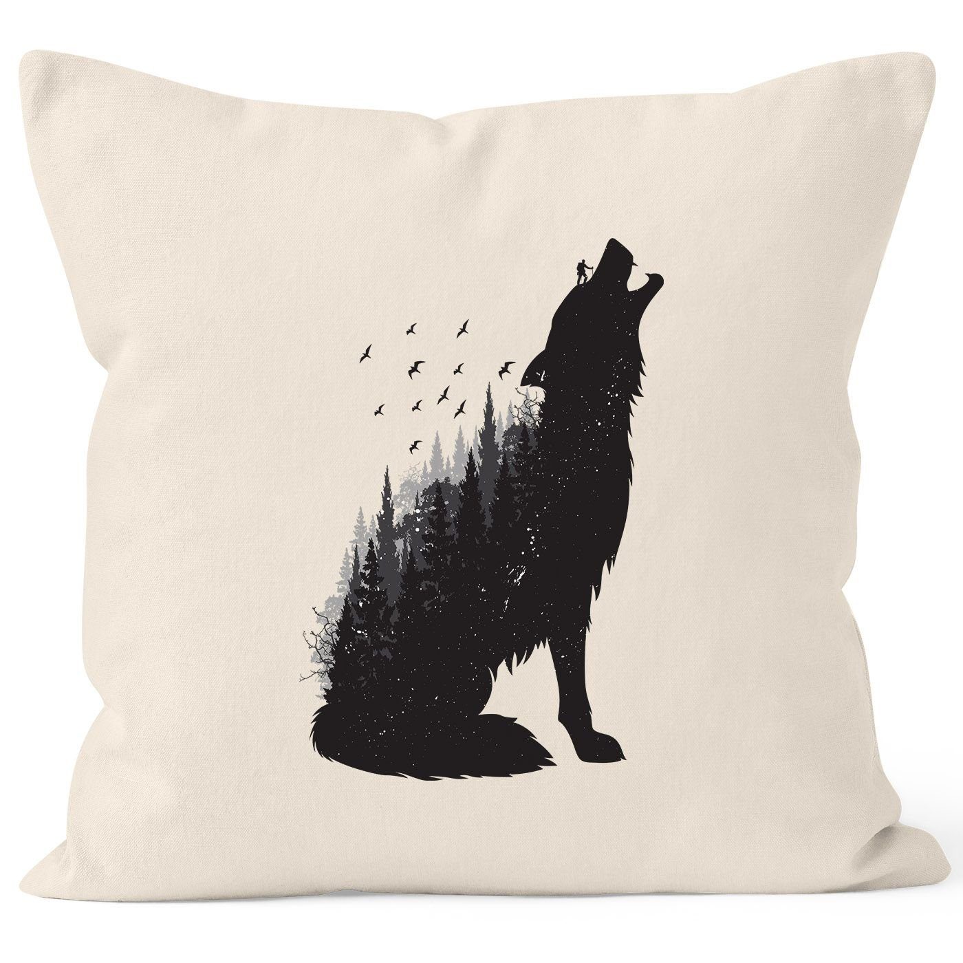 MoonWorks Dekokissen Kissenbezug Wolf Wild Life Kissen-Hülle Deko-Kissen 40x40 Baumwolle MoonWorks® natur