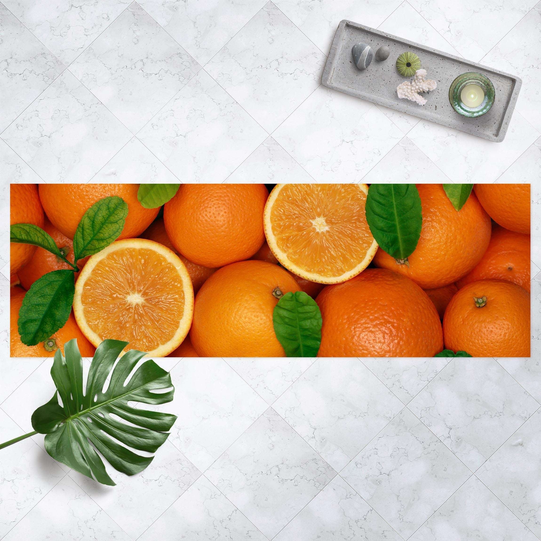 Bilderdepot24 Teppich Teppich Vinyl Küchenmatte Küche Orange lang modern funktional, Läufer - orange glatt, nass wischbar (Spritzer, Tierhaar) Saugroboter & Bodenheizung geeignet