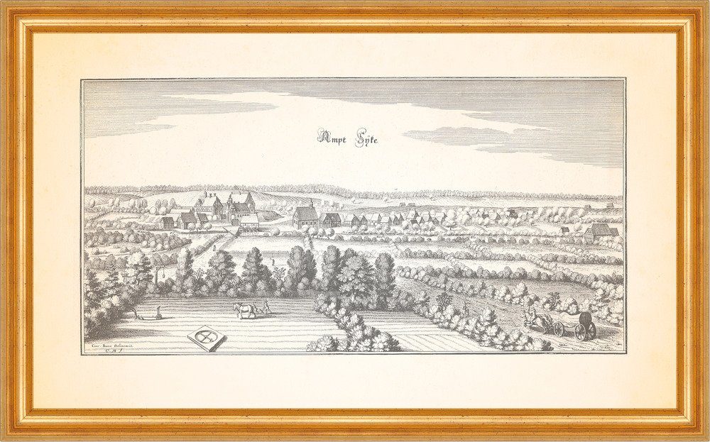 Kunstdruck Amt Syke Hache Amtshaus Kornzinshaus Ringwall Kupferstich Merian 0534