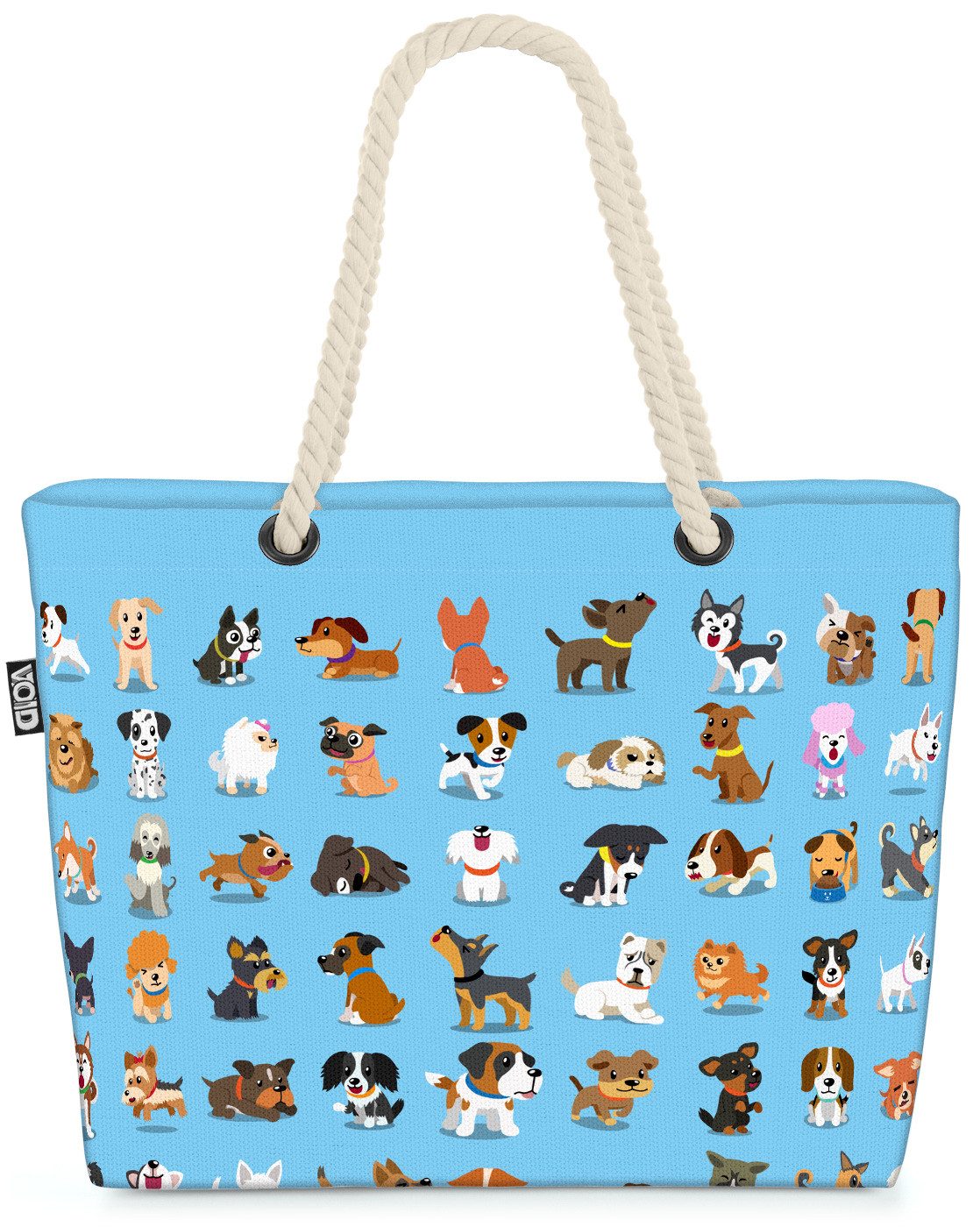 VOID Strandtasche (1-tlg), Hundewelpen Comic blau Beach Bag Hunde Hündchen Welpen Haustier Tiere