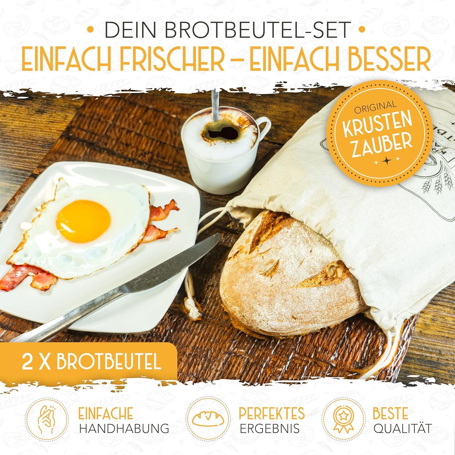 Krustenzauber Brottasche Leinen Brotbeutel im 2er oder 3er Set zur Brotaufbewahrung, (2-tlg)