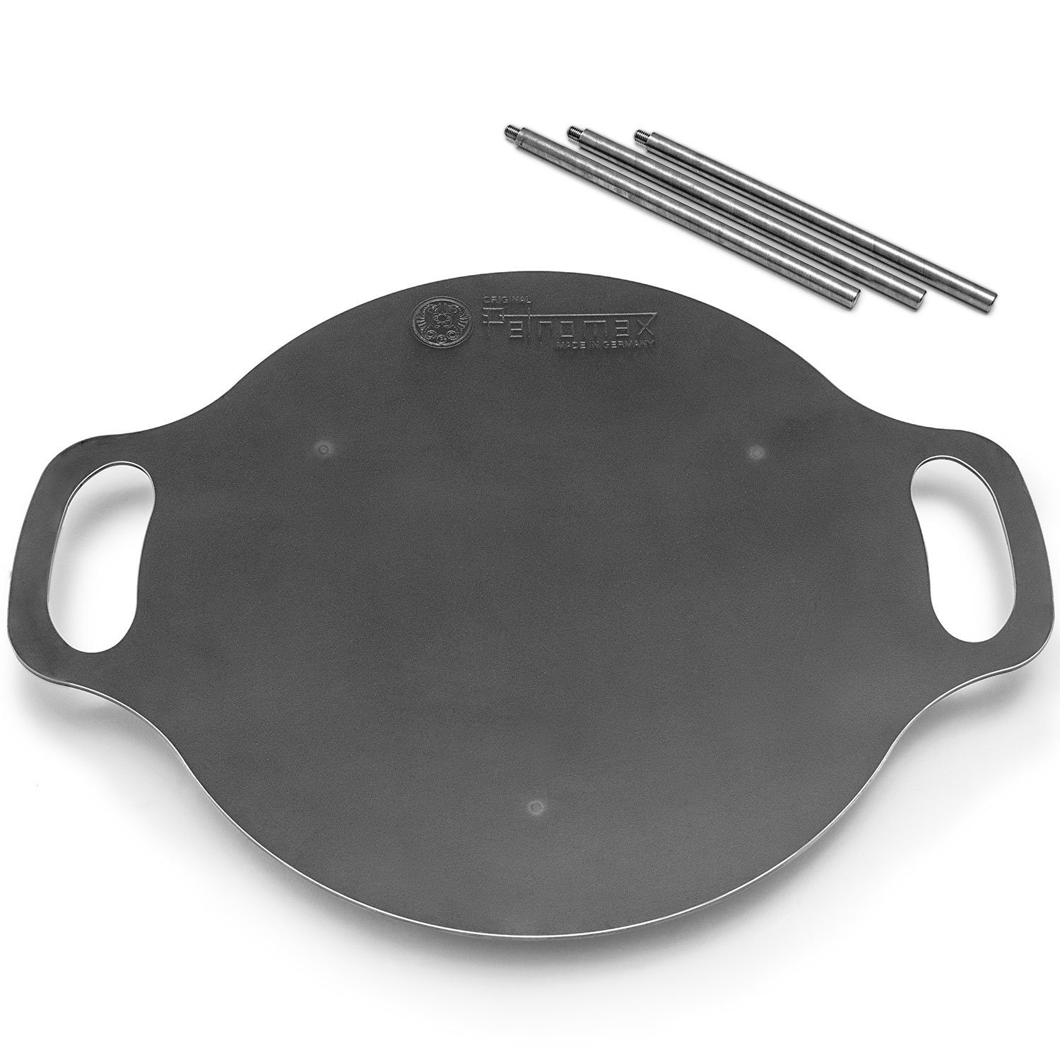 Petromax Feuerschale Plancha-Platte Grillschale Feuerschale Grillplatte Ø38 cm, (Spar-Set, 2-St., inkl. Pflegepaste), Hergestellt in Deutschland