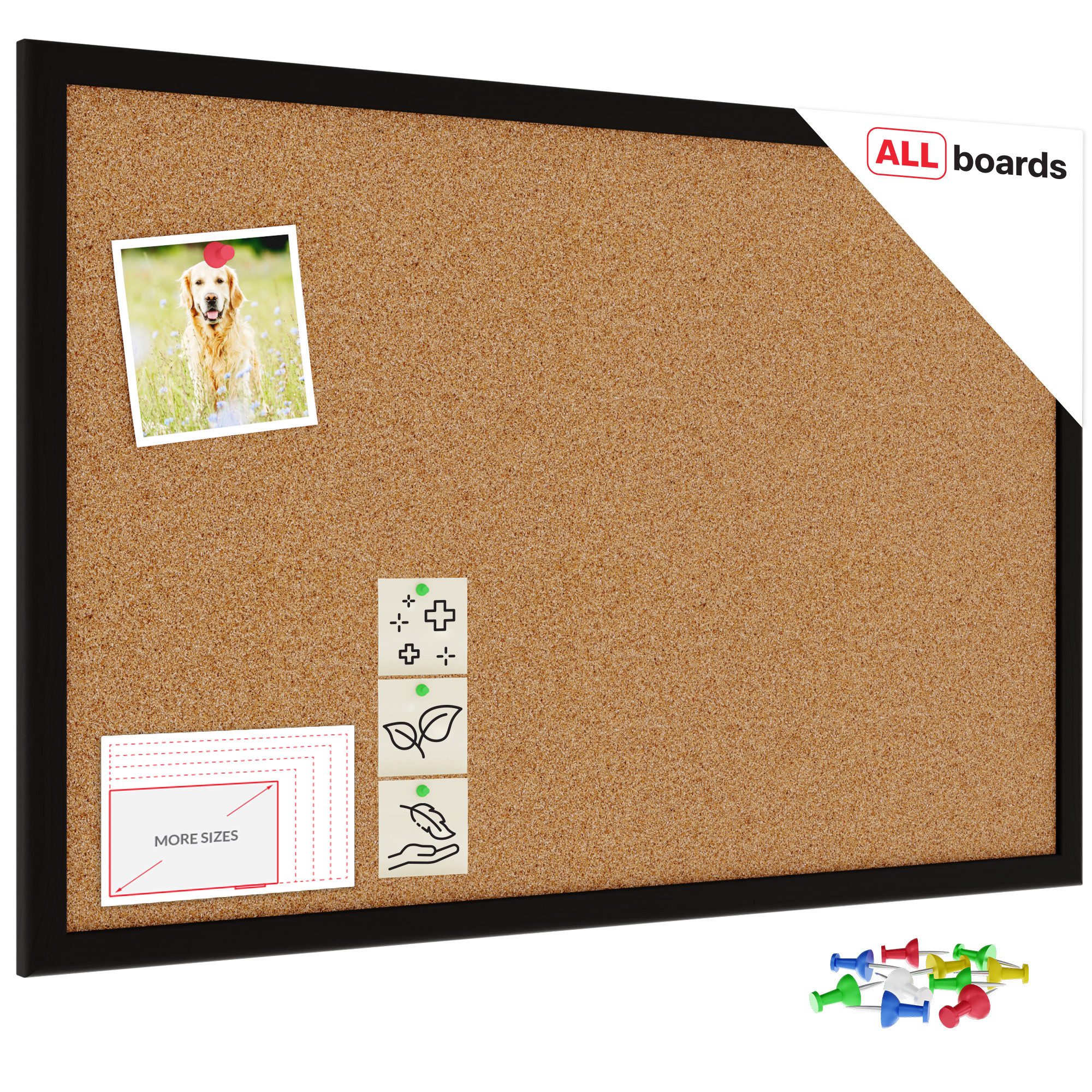 ALLboards Pinnwand ALLboards Pinnwand mit Farbigem Holz Rahmen Korktafel