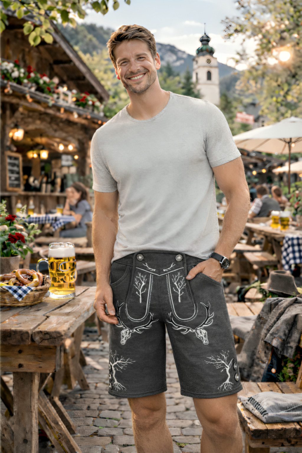 PAULGOS Trachtenhose Herren Jogginghose Design Lederhose Kurz Sweathose Bermuda Shorts JOK6