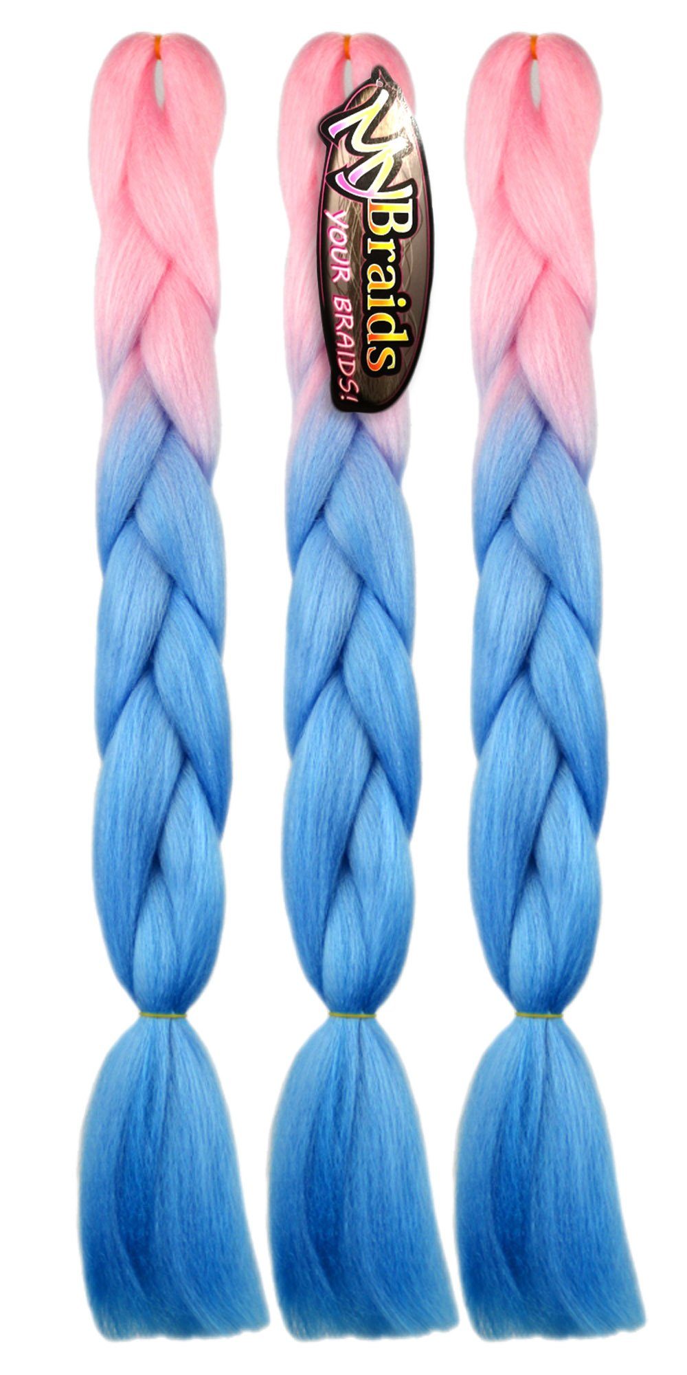 MyBraids YOUR BRAIDS! Kunsthaar-Extension Jumbo Braids Flechthaar Zöpfe 2-farbig im 3er Pack 57-BY Hellrosa-Silberblau