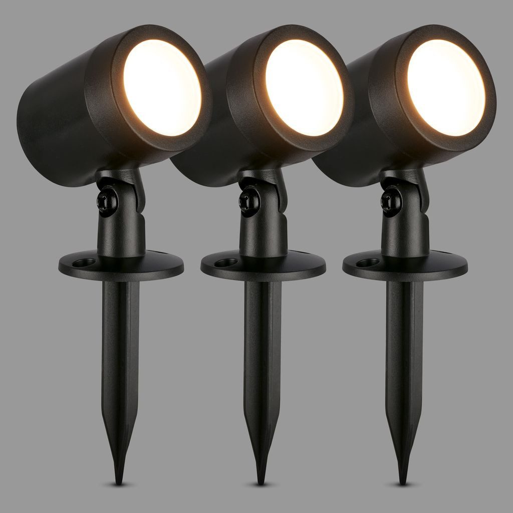 Briloner Leuchten Gartenstrahler 3799035, LED fest integriert, 2700K - Extra-Warmweiß, 3er Set LED Strahler Außen 18x5 cm Schwarz 1,5W Wegleuchte Beet Baum