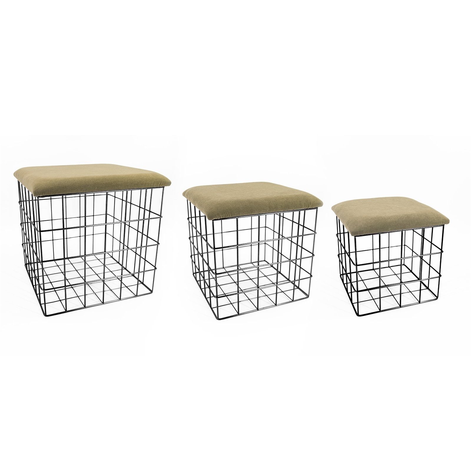 Aufbewahrungsbox Korb, Metall, 3-er Set mit Samtdeckel