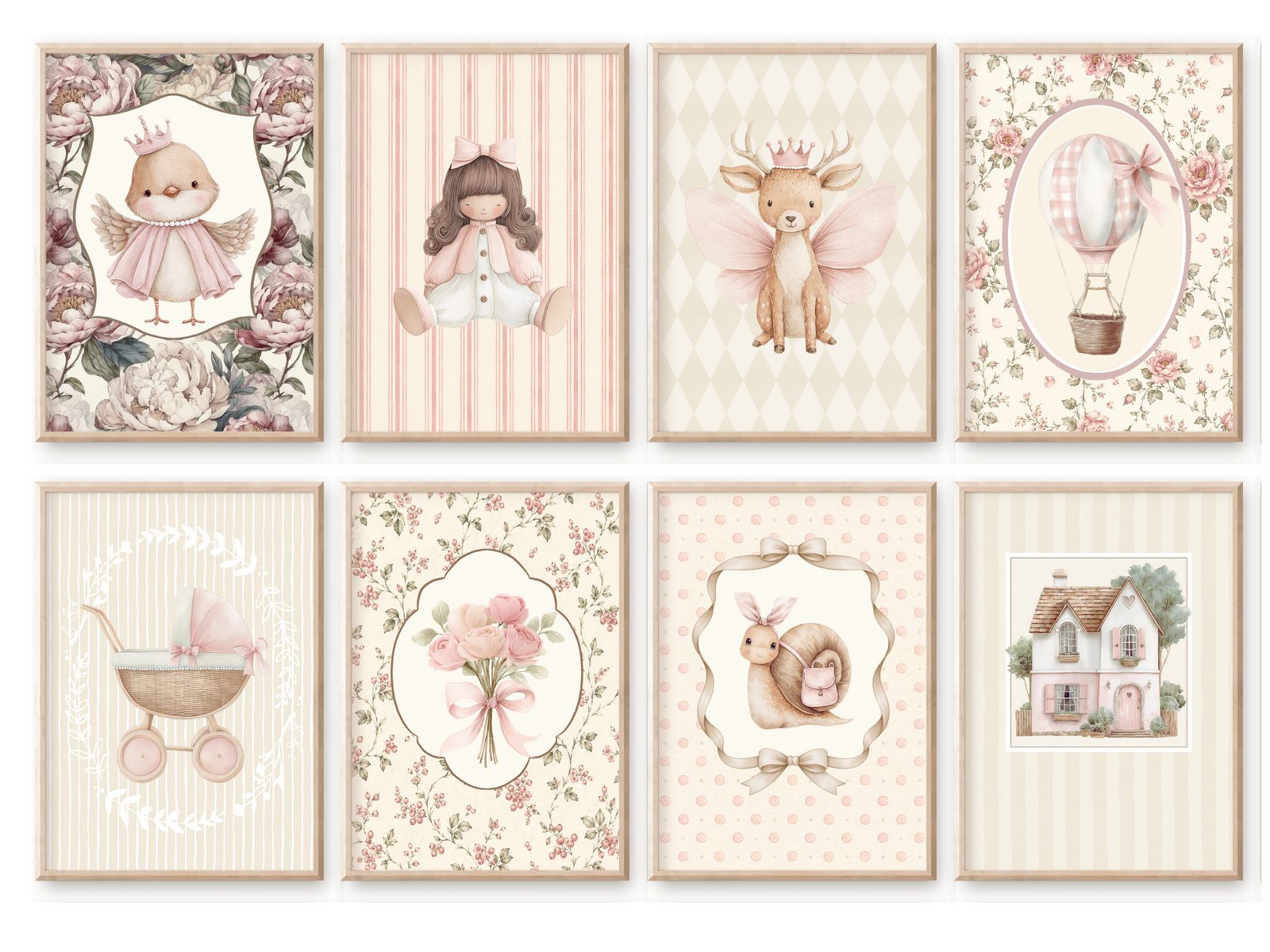 homestyle-accessoires Poster Kinderzimmer Bilderwand 8erSet Bilderset Babyzimmer VINTAGE MOTIVE, Hochformat, Künstlerpapier, ohne Rahmen