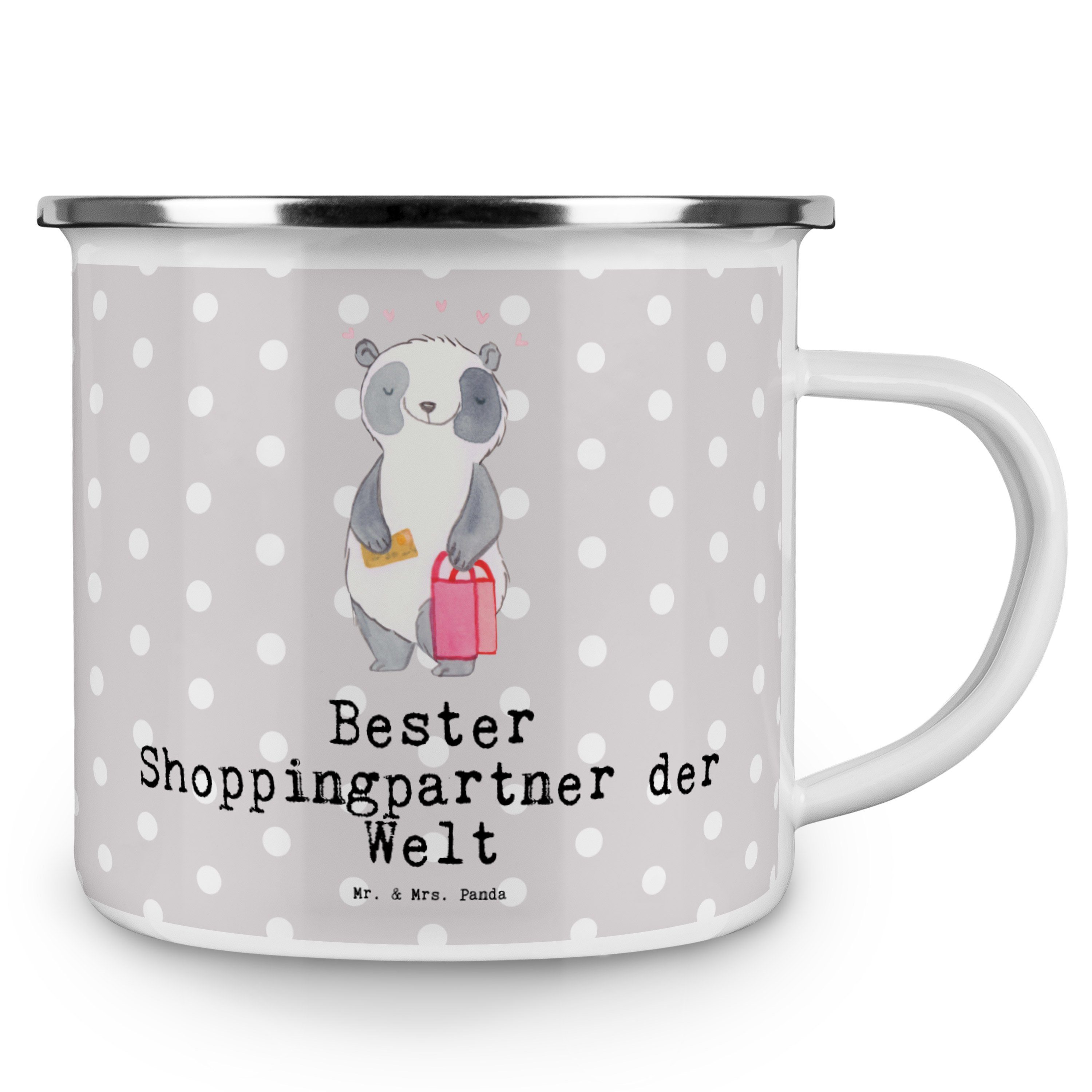 Mr. & Mrs. Panda Emaille Shoppingpartner Bester Grau Pastell Welt - Geschenk, der Panda - Quee, Becher