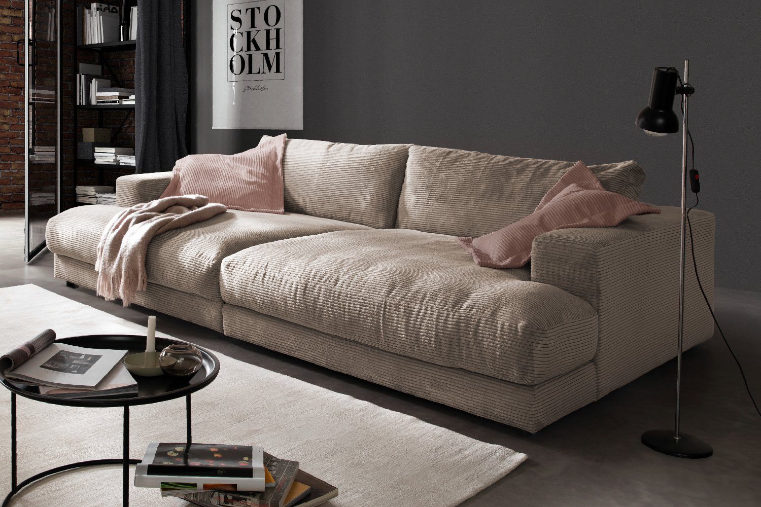 Farben Stoff Big-Sofa Sofa MADELINE, Cord od. KAWOLA verschiedene