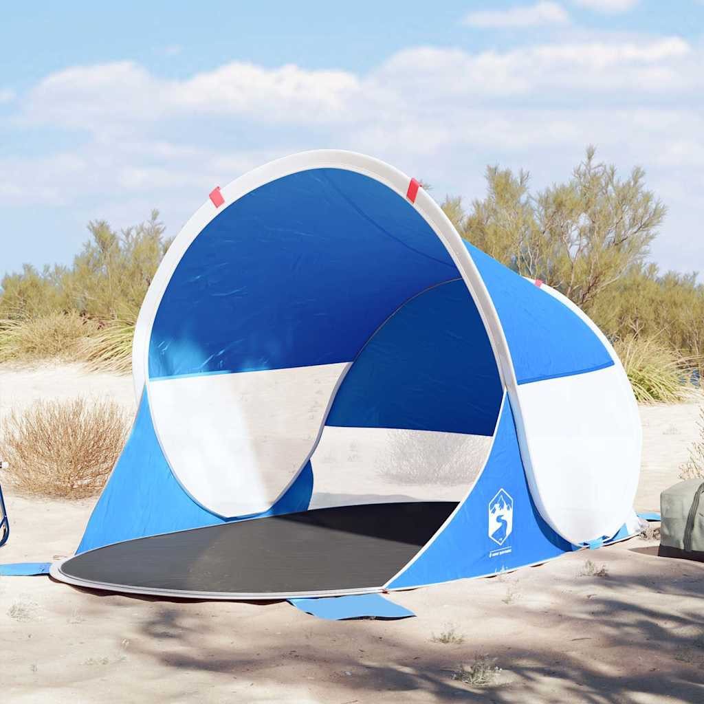 furnicato Strandmuschel Strandzelt Pop-Up 205 x 125 x 90 cm Azurblau, Sonnenschutz-Zelt mit Sandsäcken, Heringen und inkl. Tragetasche