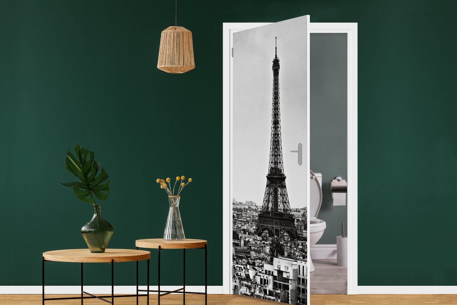 Türtapete Tür, 75x205 St), Die Matt, (1 cm Fototapete Türaufkleber, MuchoWow für Skyline von bedruckt, Paris,