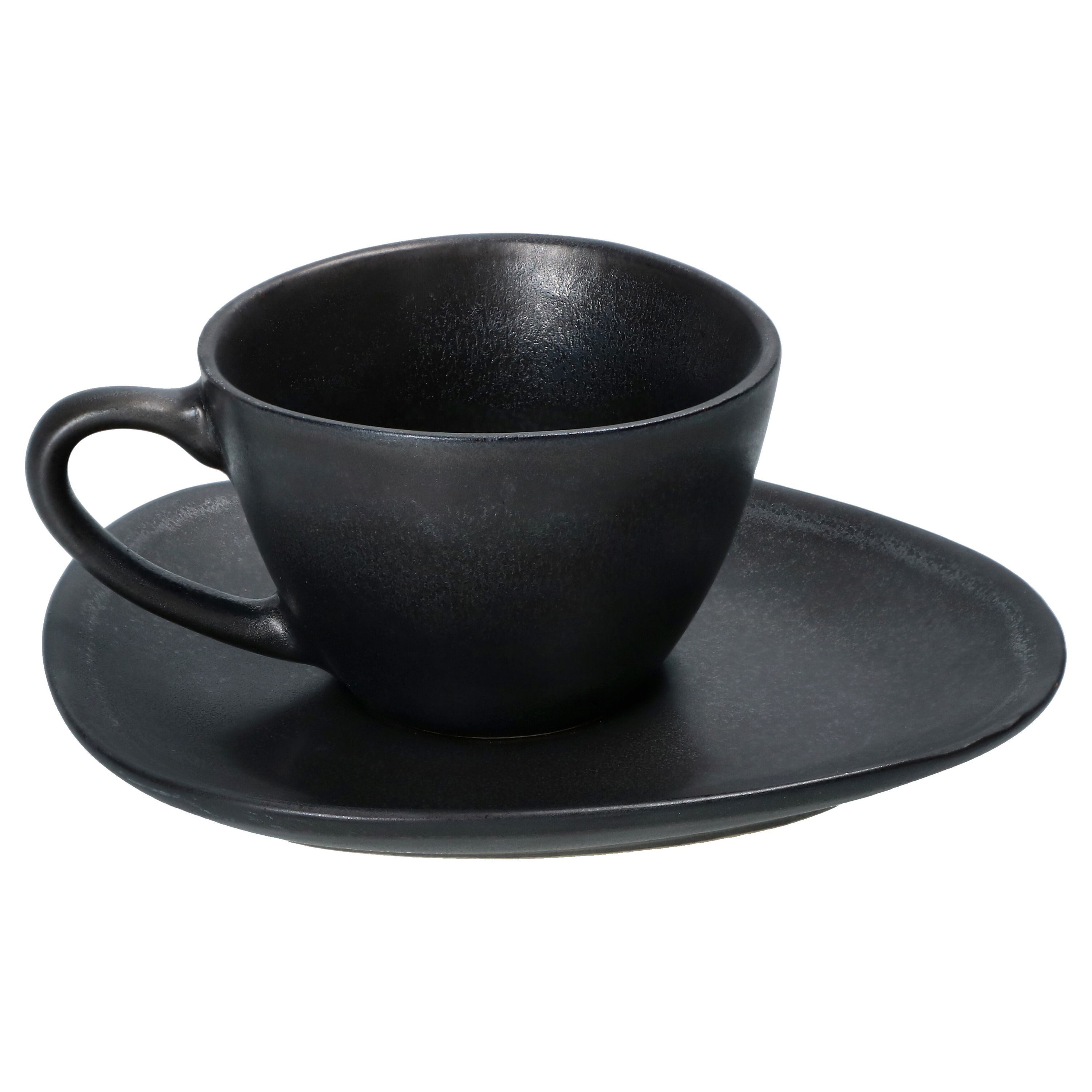 MamboCat Tasse 4er Set Manhattan Espressotasse mit Untertasse für 4 Personen schwarz, Steingut