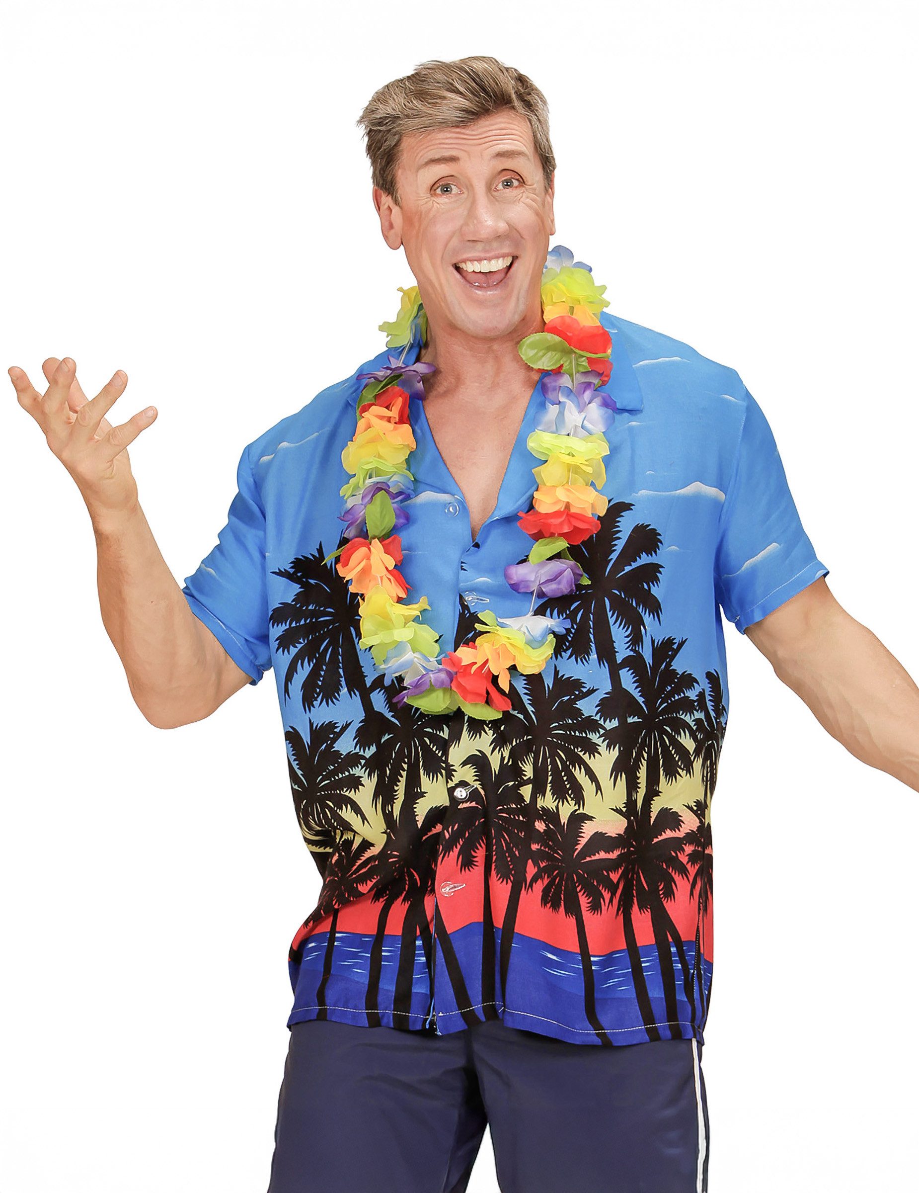 Widmann S.r.l. Hawaii-Kostüm Erwachsenen Hawaii-Hemd blau/bunt