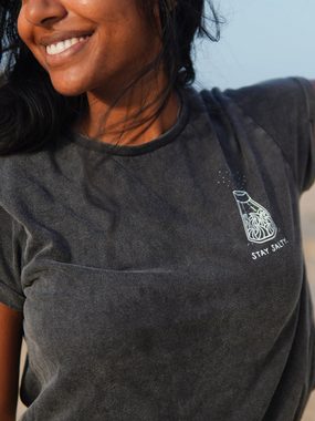 FUXBAU T-Shirt Frauen Stay Salty T-Shirt - salzschwarz Stay Salty Print, besondere Waschung