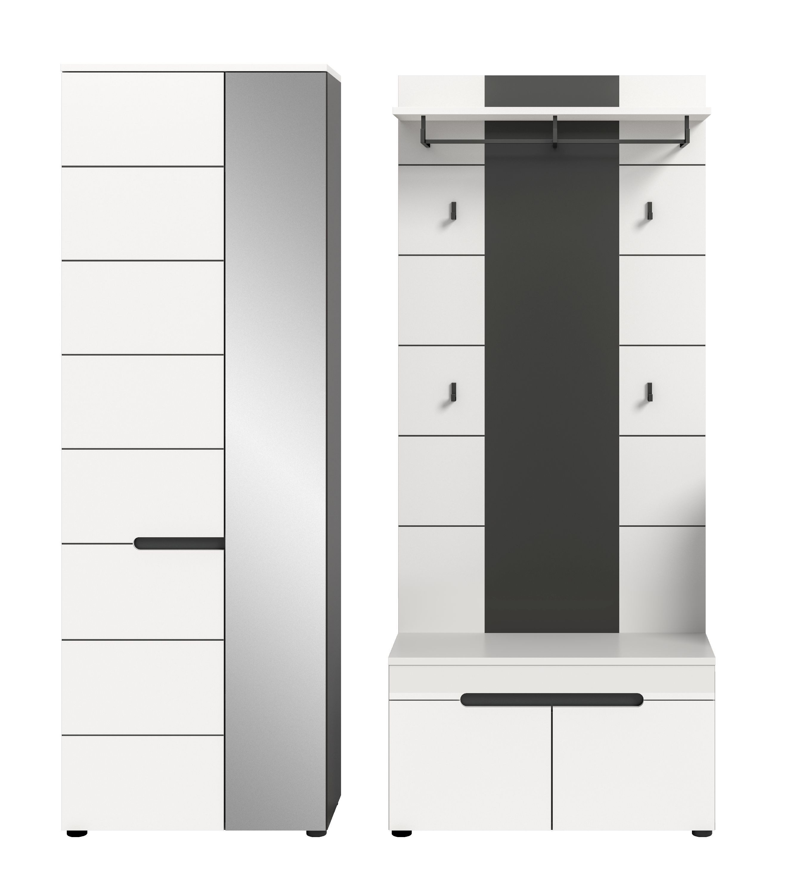 xonox.home Garderoben-Set, (3tlg. Set inkl. Garderobenschrank, Sitzbank, Paneel), Basalt grau Nachbildung Melamin beschichtet modern 160x190x37 cm