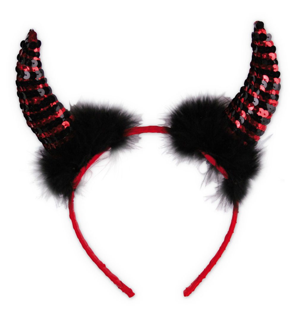 Teufel-Kostüm Teufel Pailletten Haarreif Rot Schwarz Karneval Fasching