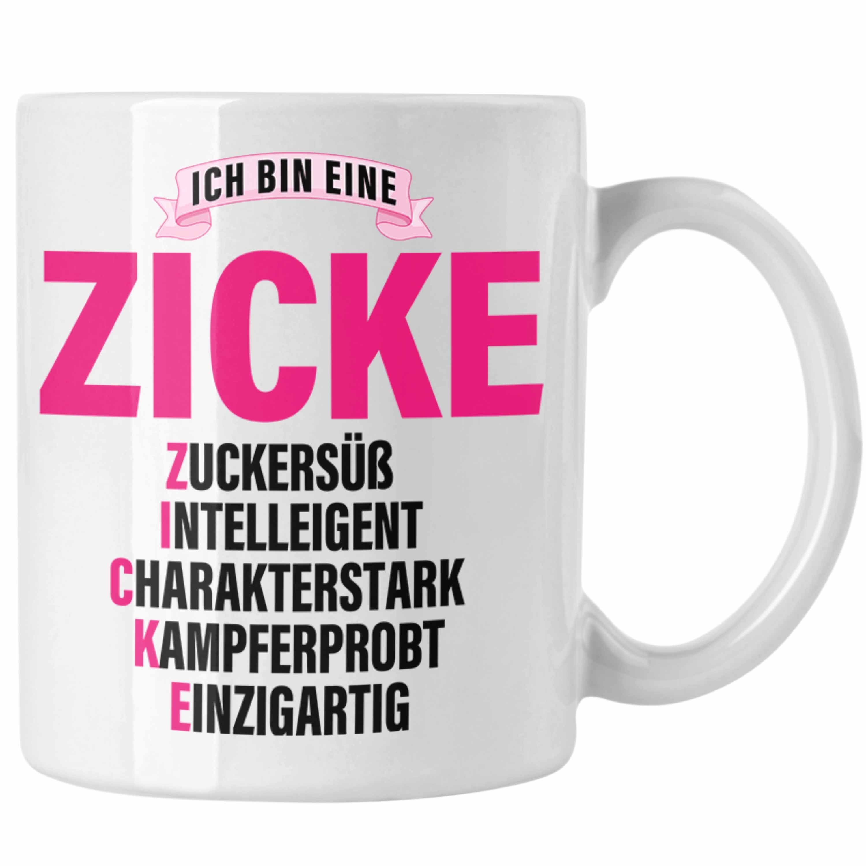 Trendation Tasse Trendation - Zicke Tasse Geschenk Kaffeetasse für Frauen Frau Lustig Pink Weiss