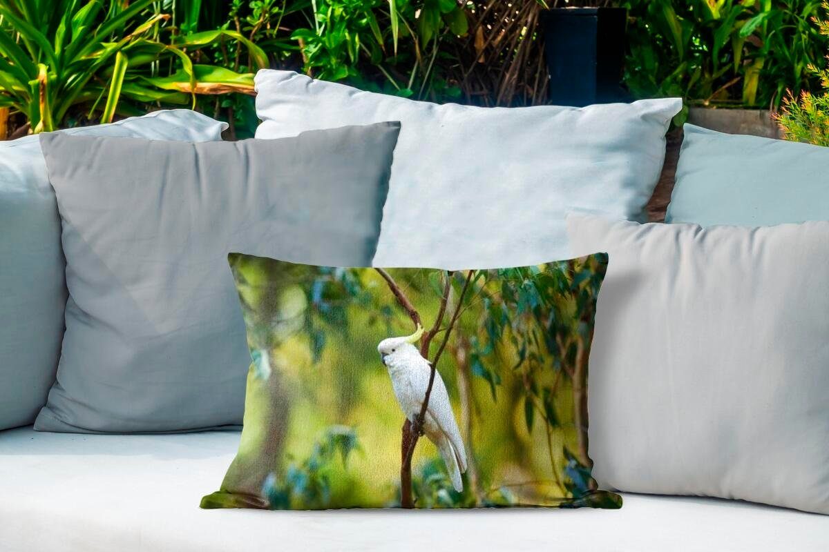 Weißer Polyester, Outdoor-Dekorationskissen, Kakadu MuchoWow Blättern, Dekokissenbezug, Dekokissen grünen zwischen Kissenhülle