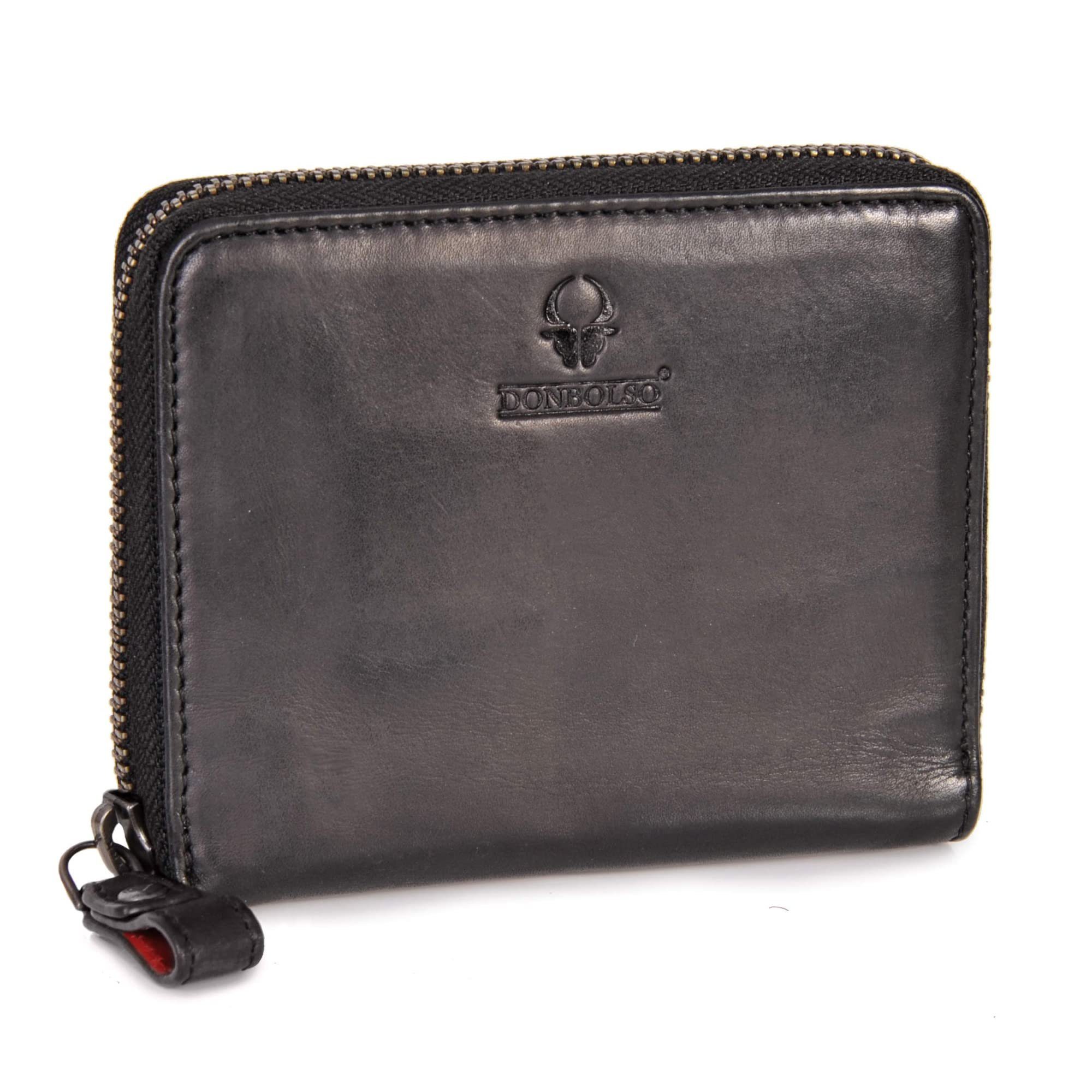 Donbolso Mini Geldbörse Mini Leder-Geldbörse 13 Kartenfächer & RFID-Schutz, Schwarz Mmodern
