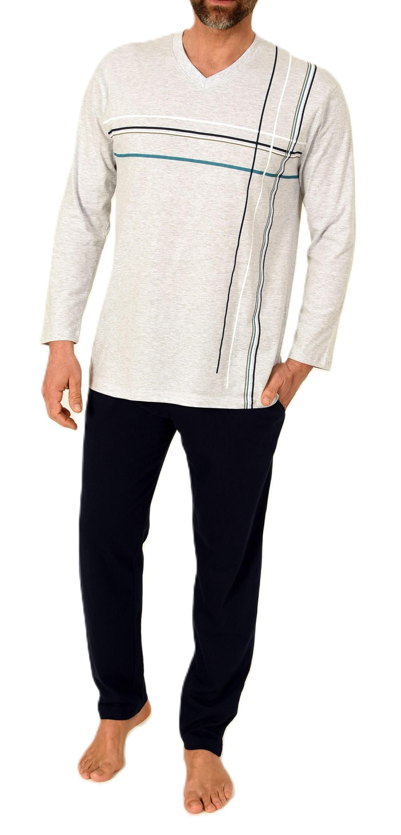 Normann Pyjama Herren Schlafanzug langarm Pyjama mit Frontprint - auch in Ü günstig online kaufen