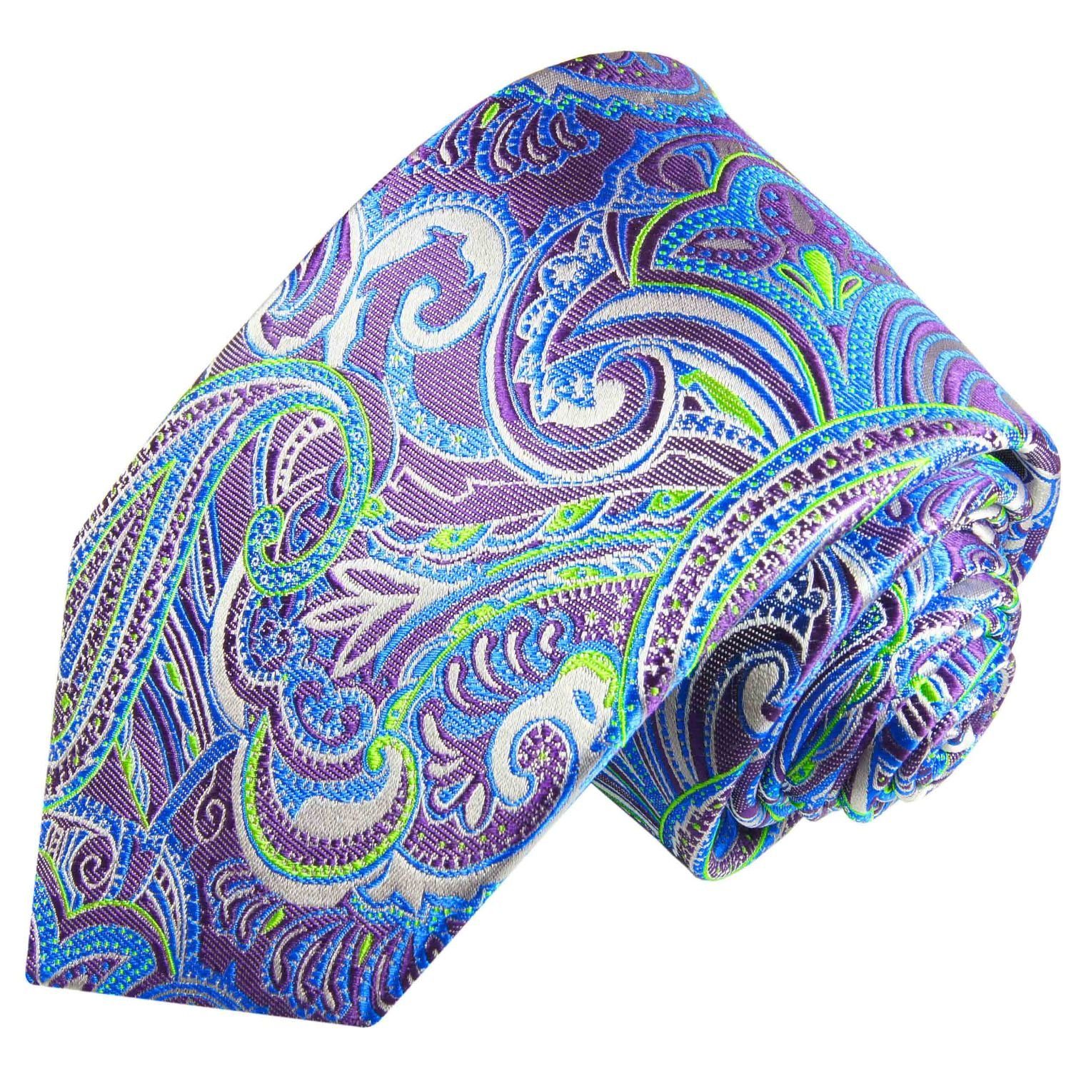 paisley Malone (8cm), Breit Edle 2060 lila blau grün Seide Seidenkrawatte 100% Schlips Krawatte modern Paul Herren