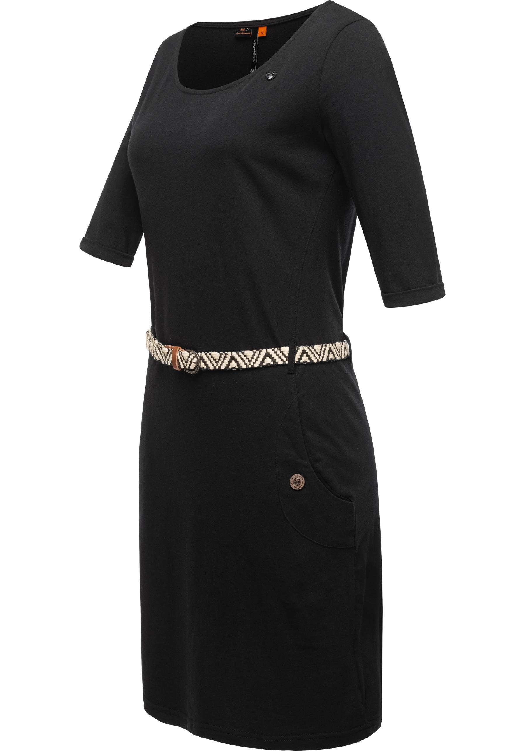 Damenkleid mit schwarz Shirtkleid Tannya Ragwear (2-tlg) Gürtel Solid stylisches