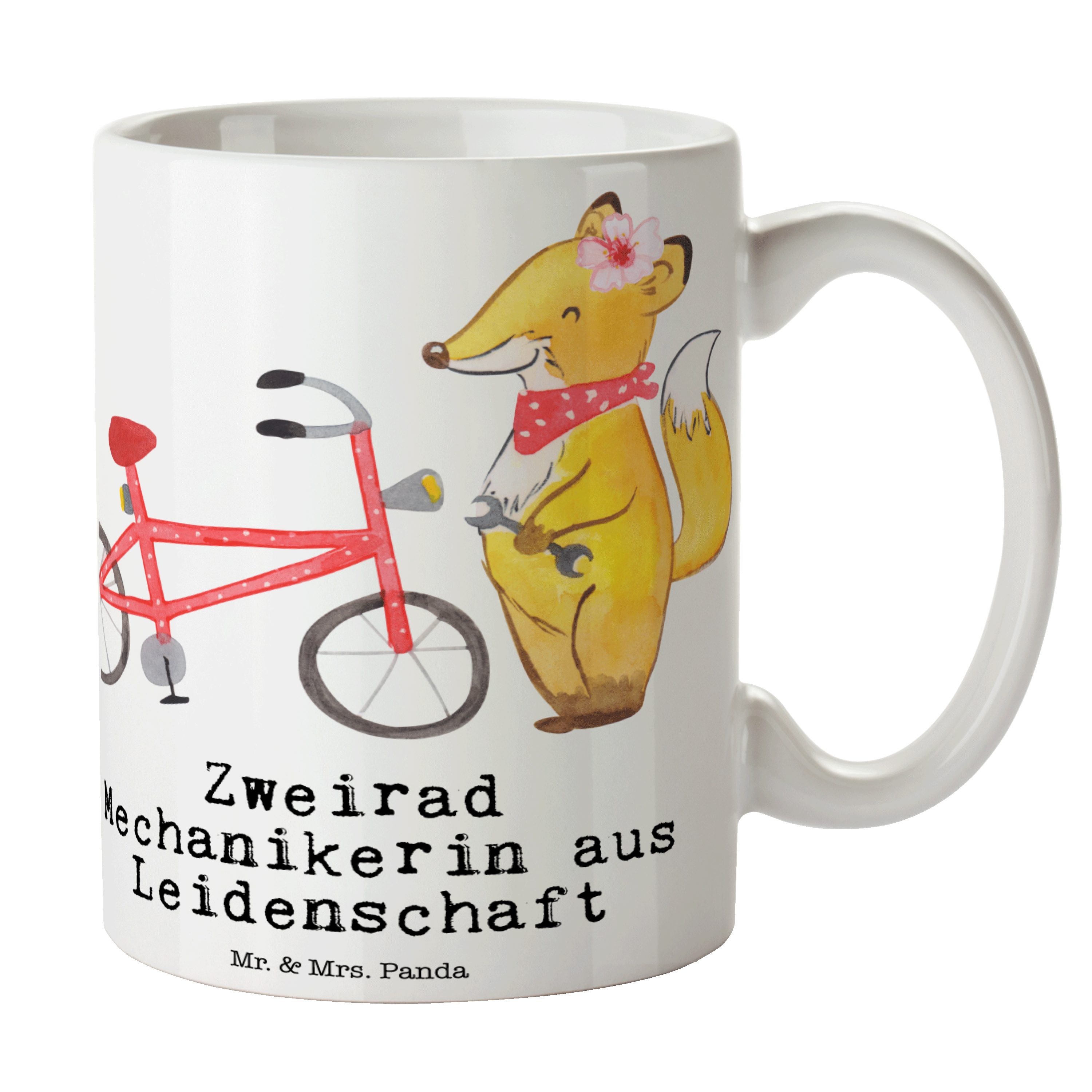 Mr. & Mrs. Panda Tasse Zweirad Mechanikerin aus Leidenschaft - Weiß - Geschenk, Firma, Teeta, Keramik