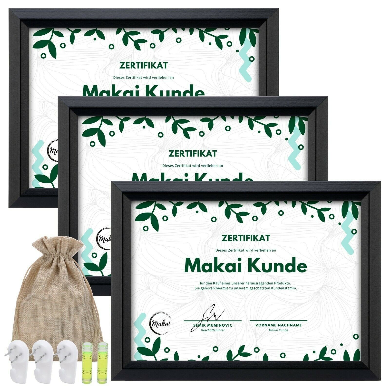 Makai Bilderrahmen DIN A4 3er Set mit Extras, für Zertifikate, Zeugnisse, Diplome oder Fotos und Bilder