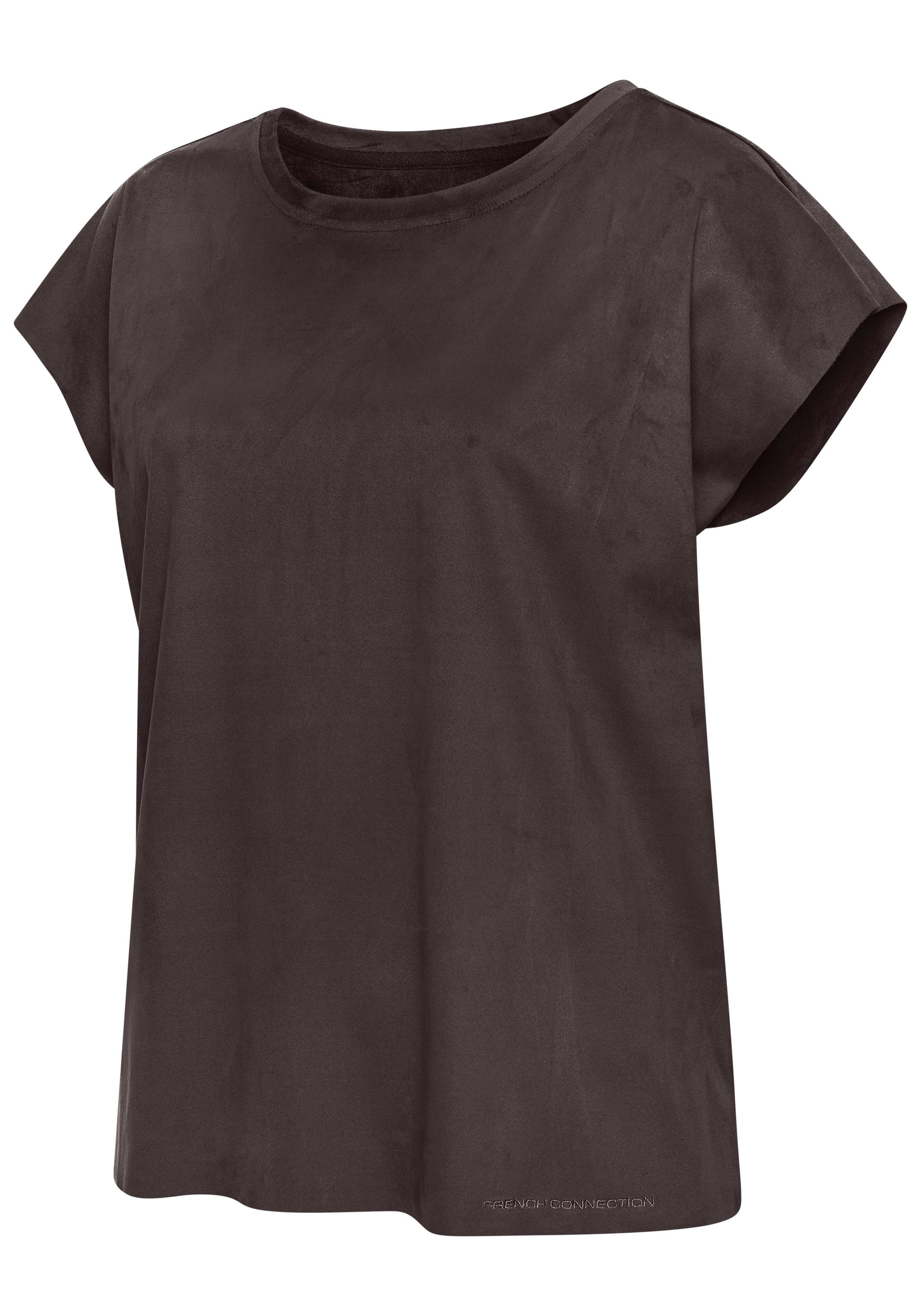 French Connection T-Shirt aus Veloursleder-Imitat mit kleiner Stickerei, Loungewear – Bild 5 von 5