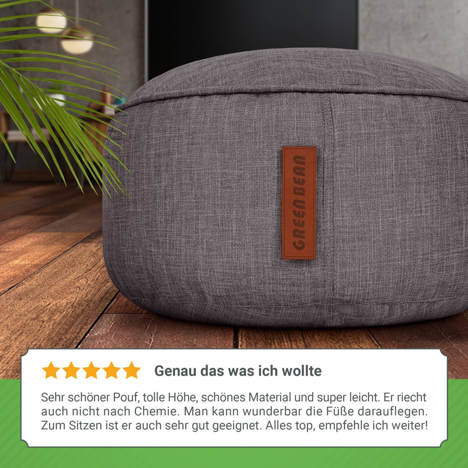 Green Bean Pouf Sitzsack-Hocker Home Linen 45x25cm (Sitzsack-Hocker 45x25cm mit EPS-Perlen Füllung -, Fußhocker Fußkissen Sitz-Pouf für Sitzsäcke), Bodenkissen  – Bild 4 von 5